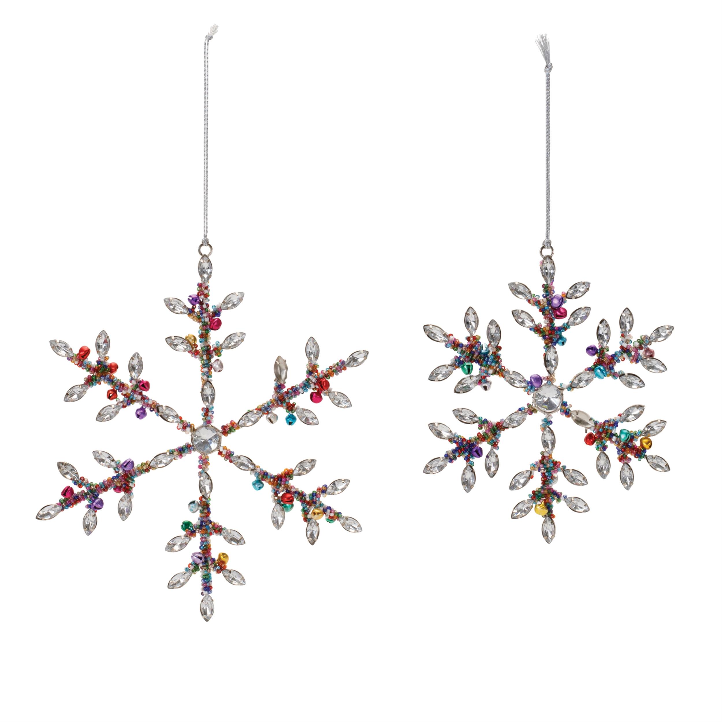 Left. BreeBe - Rainbow Beaded Snowflake Ornament (Set of 12) - Silver, Purple.