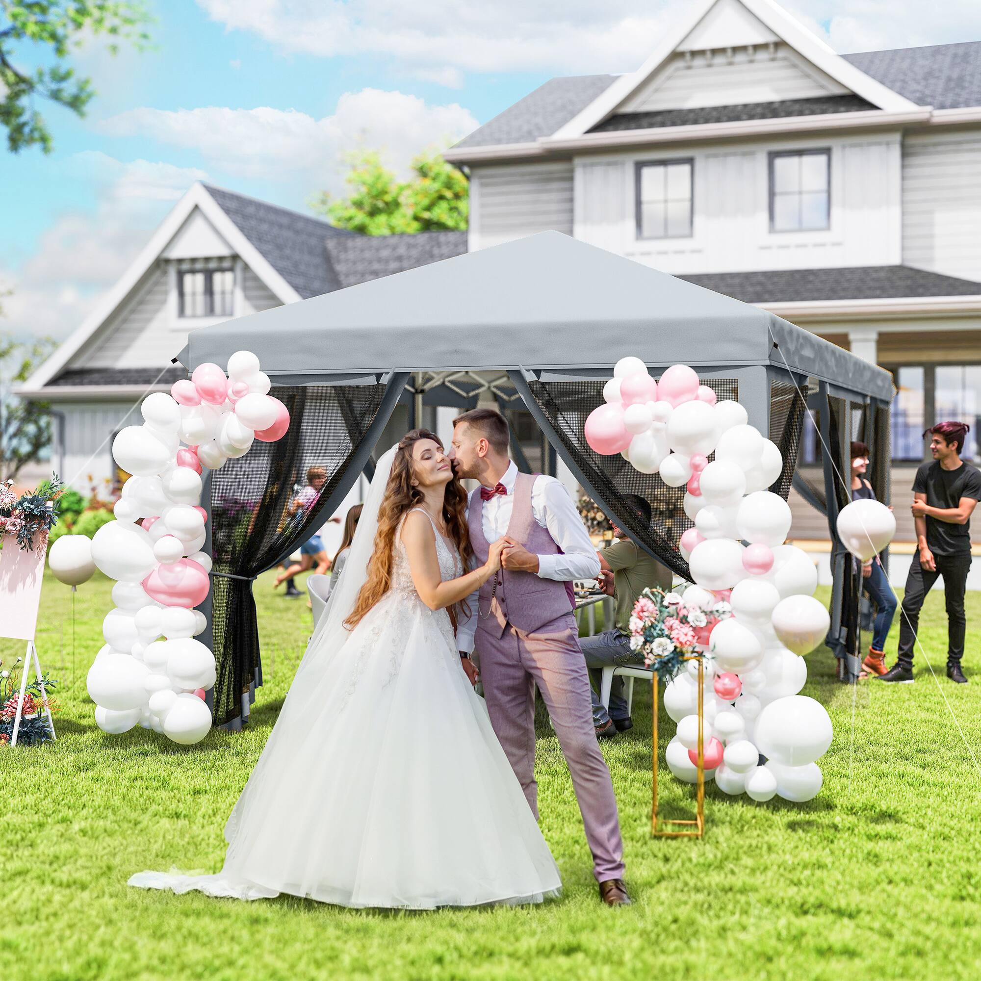 Alt View 7. Outsunny - 10' x 20' Pop Up Canopy Tent with Netting, Heavy Duty Instant Sun Shelter, Large Tents for Parties with Carry Bag - Gray.