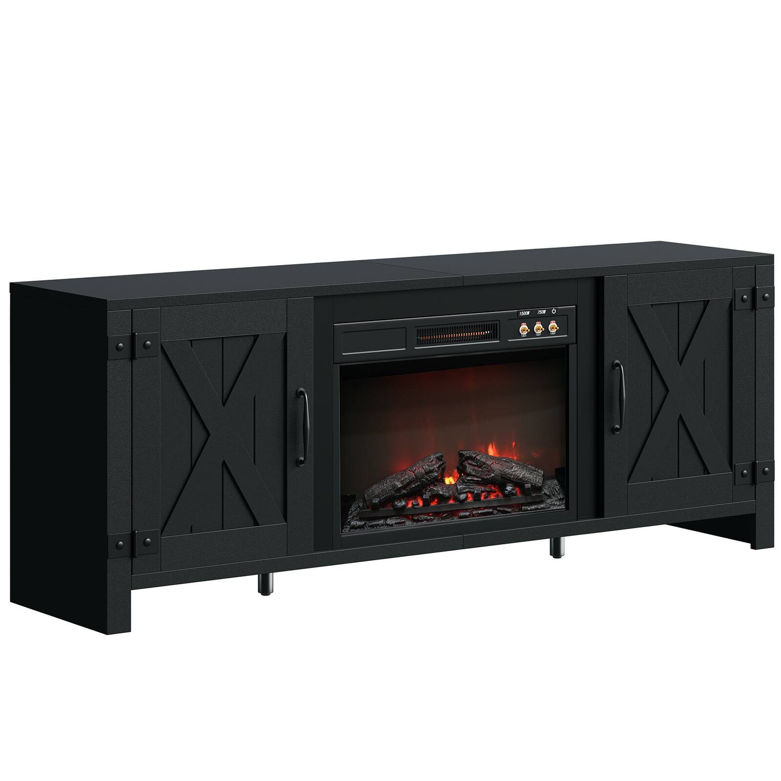 Back. Bestier - Bestier 63" Fireplace TV Stand with Vintage Mechanical Buttons, Farmhouse Entertainment Center for 70" TVs - Black.