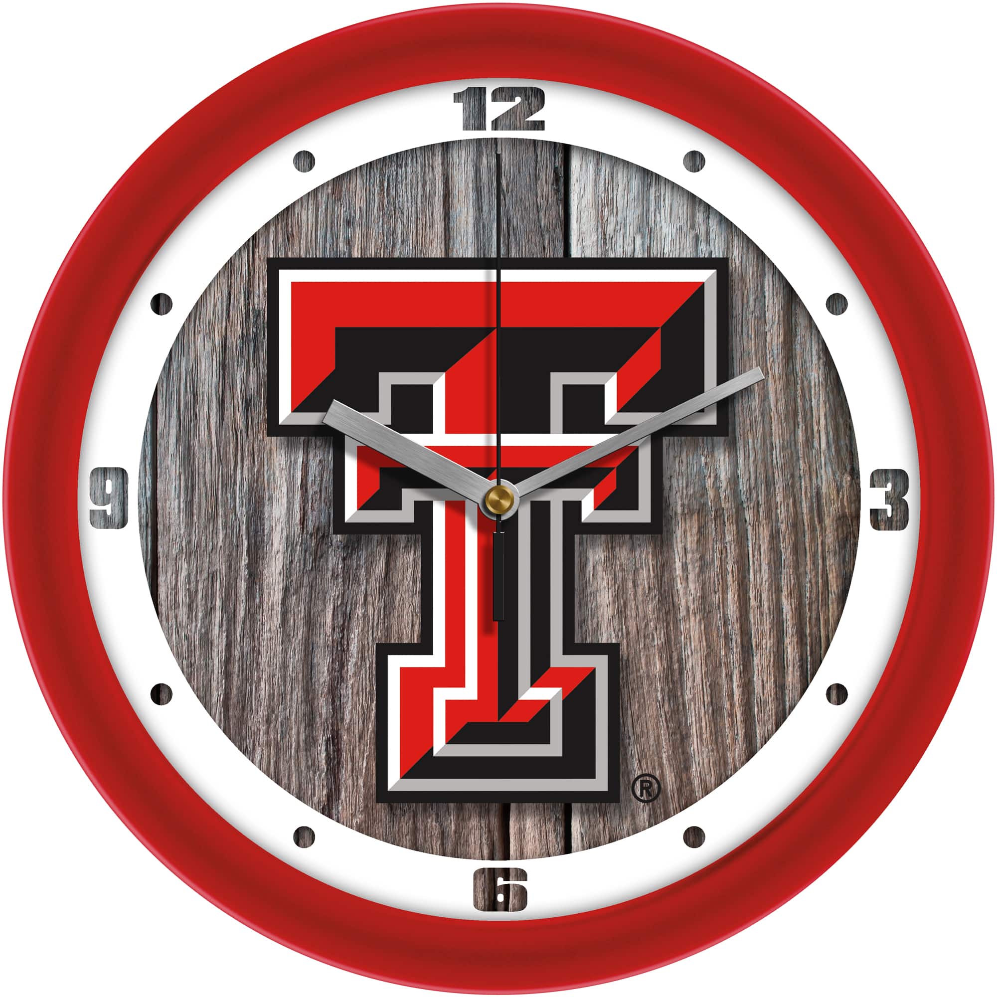 MpDirect - Texas Tech Red Raiders 11.5'' Suntime Premium Glass Face Weathered Wood Wall Clock - Multicolor