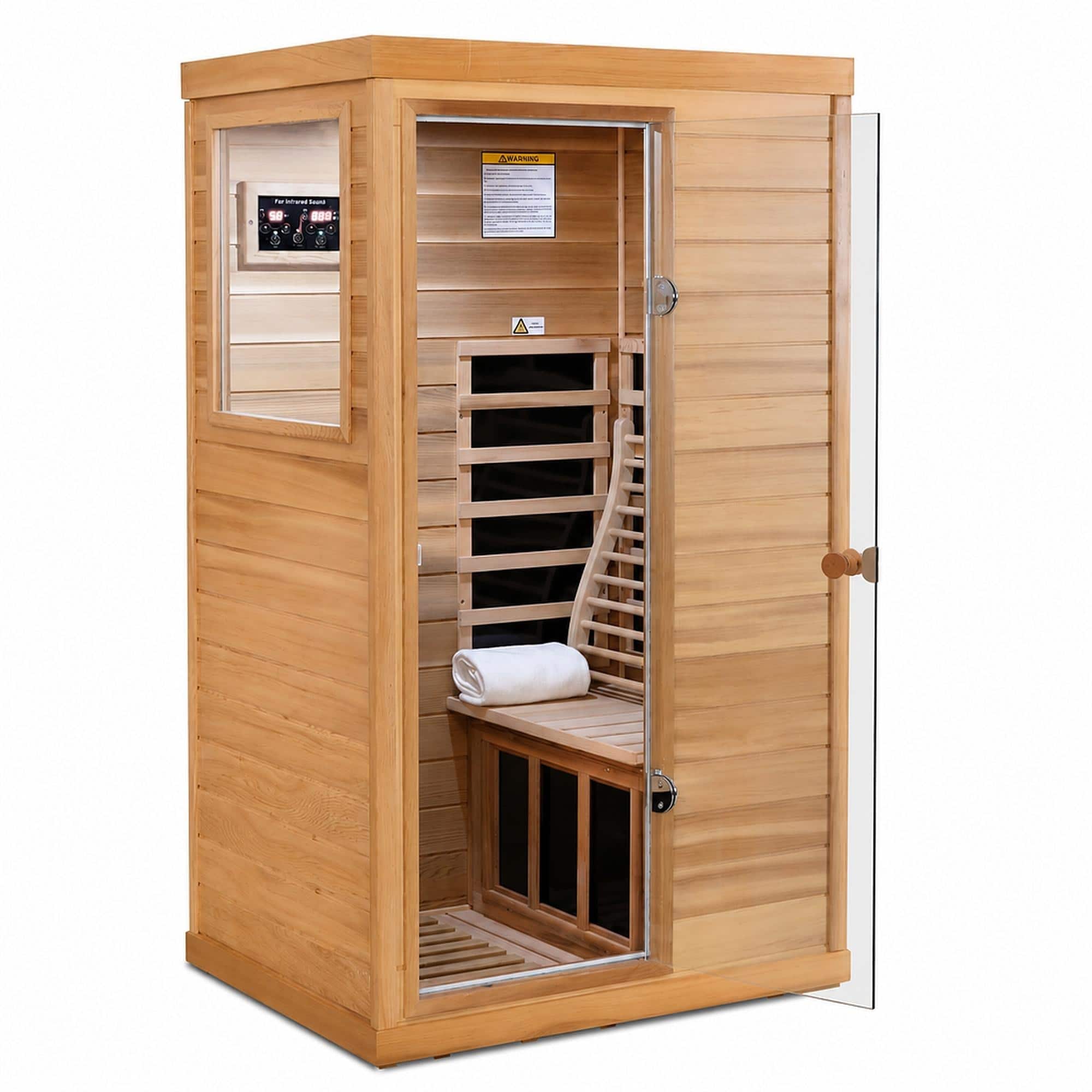 RYHNUYNE - Red Cedar Mini One Person Far Infrared Sauna, Indoor Glass Door on Left, 6 Heating Panels, 1050W - Natural Wood+Caramel price history on PriceWatchPro