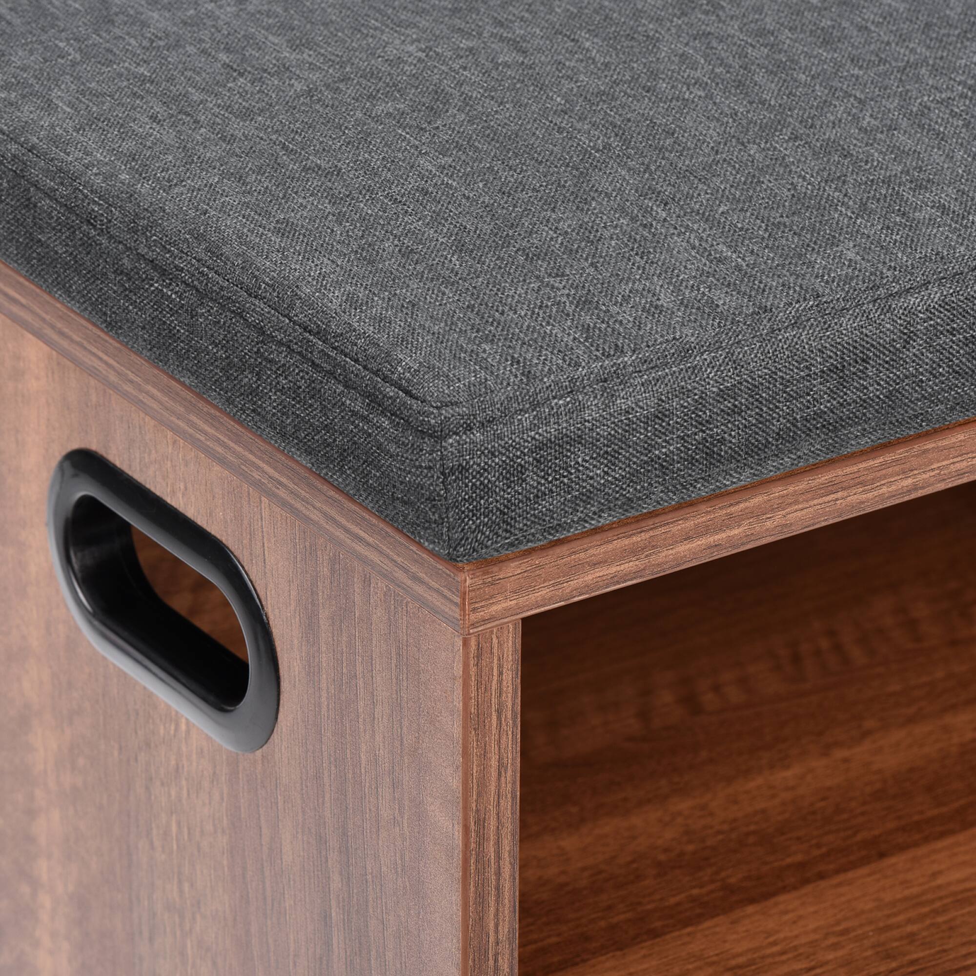 Angle. GOODSILO - Compact Entryway Shoe Storage Bench with Removable Cushion for Seating and Organization - Walnut.