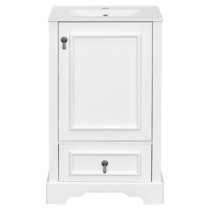 Front. Glintex - 20 Inch Bathroom Vanity with Ceramic Sink, Soft Close Door, Adjustable U-Shaped Shelf, Compartment Drawer,Door - White.