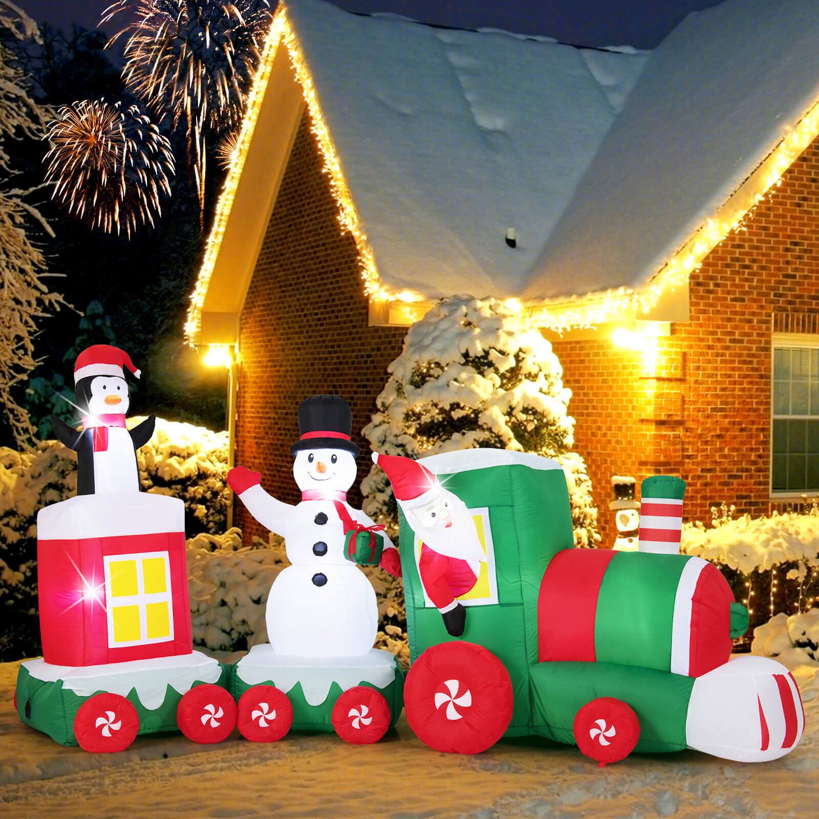 Alt View 1. Costway - Costway 11.5 FT Christmas Inflatables Train with Snowman Penguin Built-in LED Lights - Multicolor.