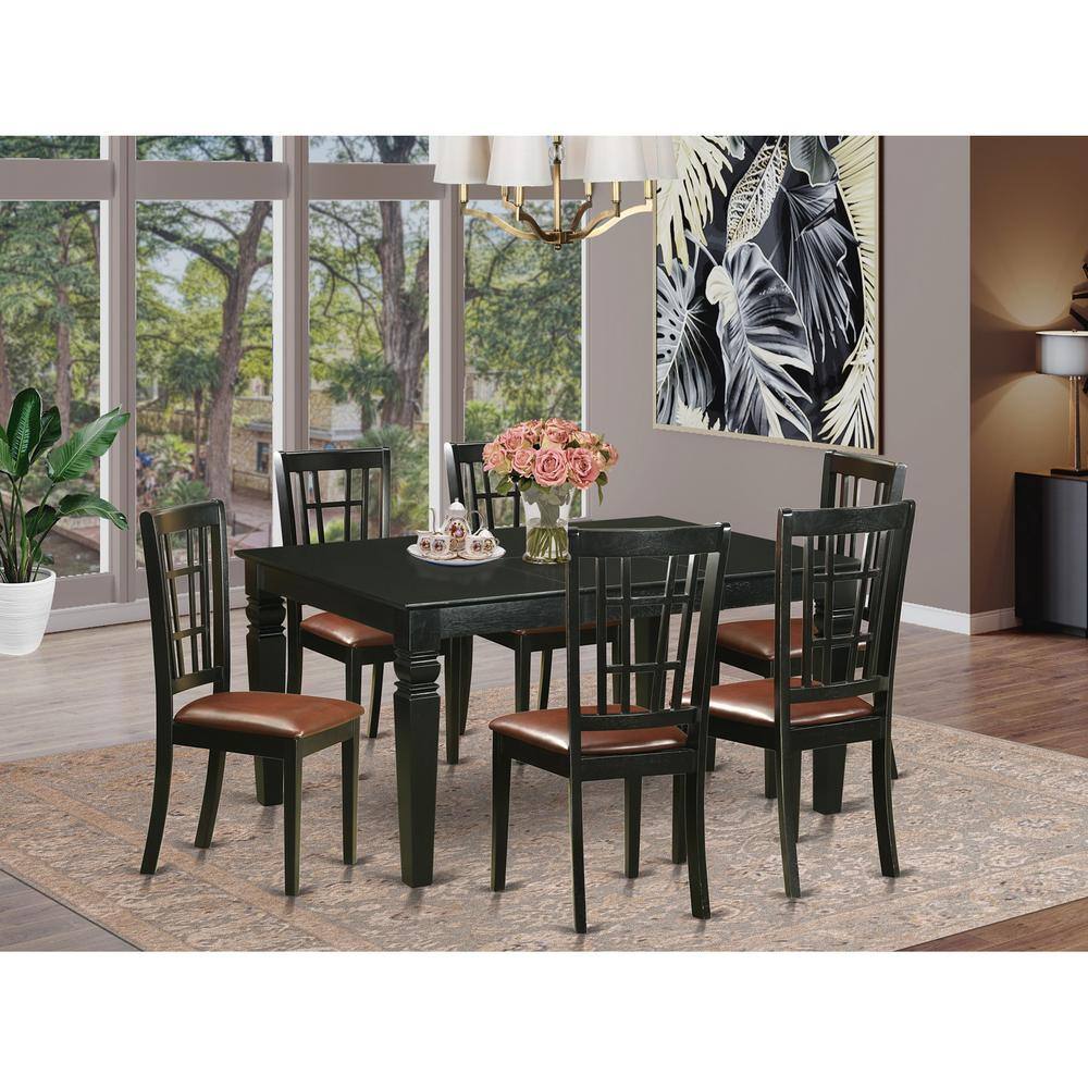 Back. East West Furniture - 7 Pcs Dining room sets -Small Kitchen Table and 6 Kitchen Chairs - Black.