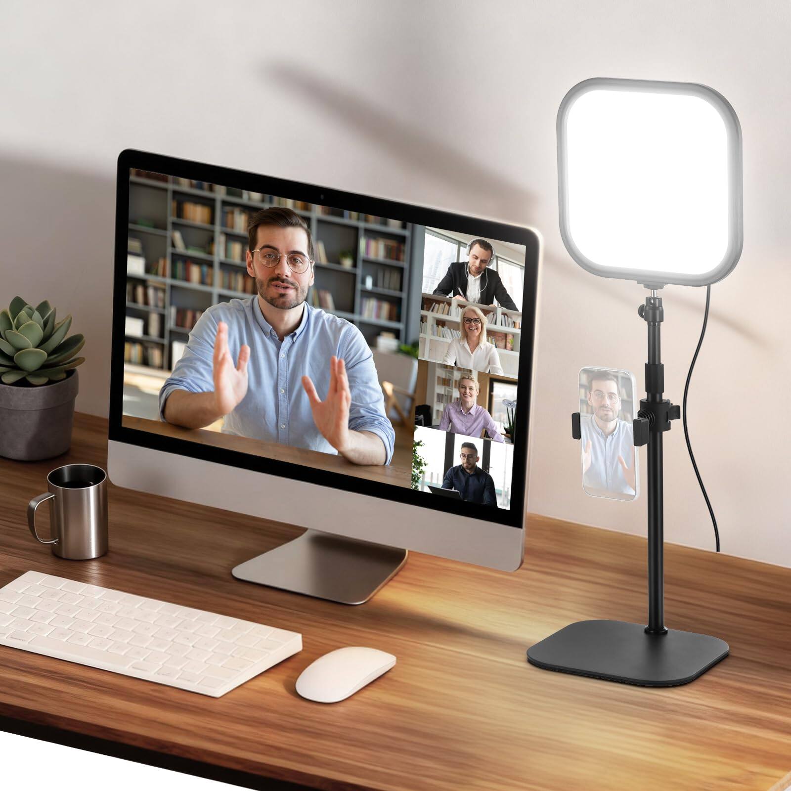 Front. Neewer - Basics 10.8" Video Conference Light, 15W Bi-Color, CRI95+, w/ Stand, Phone Holder.