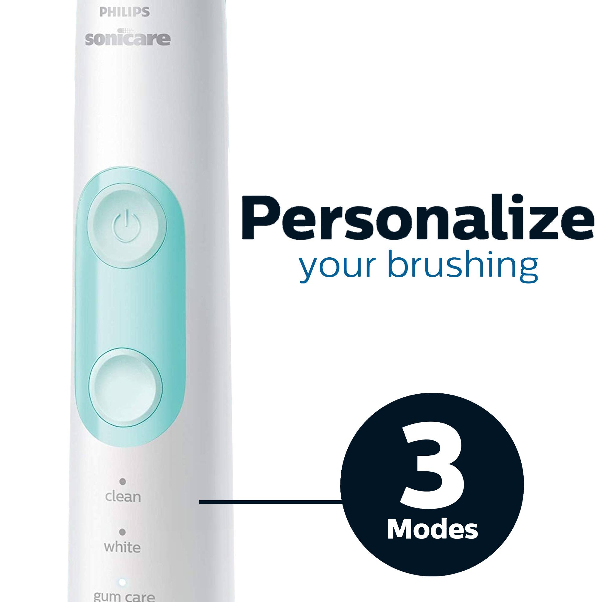 PHILIPS sonicare  
Personalize your brushing  
3 Modes  
clean  
white  
gum care