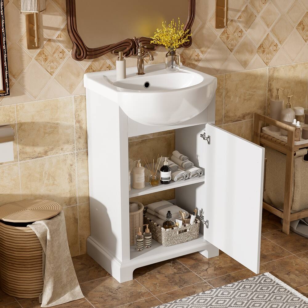 Angle. Loheer - Loheer 20 inch bathroom vanity with sink, Freestanding Single Vanity White, French Style - White.