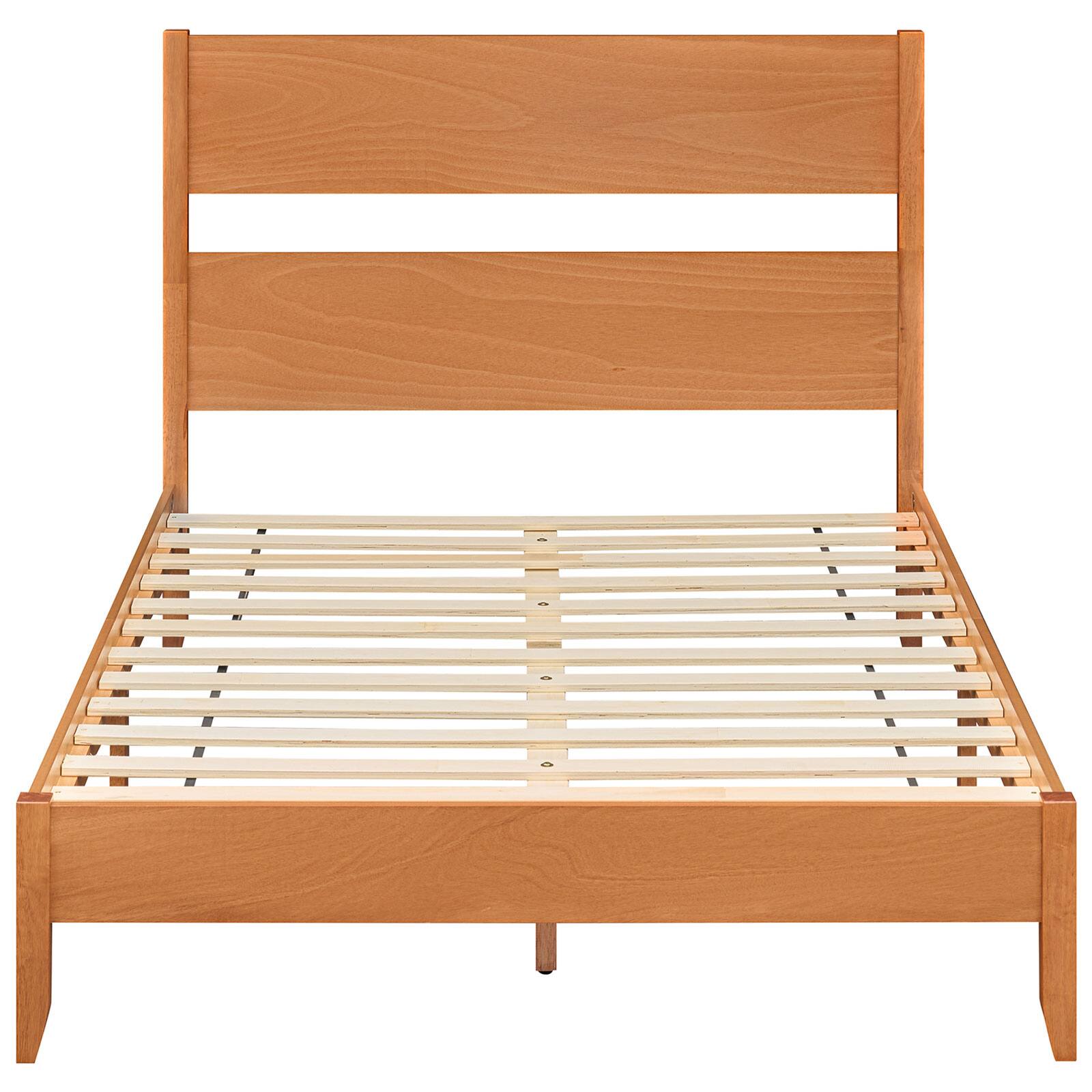 Alt View 1. Costway - Costway Full Bed Frame with Headboard, Solid Wood Legs, 12 Slats, No Box Spring Needed - Warm Brown.