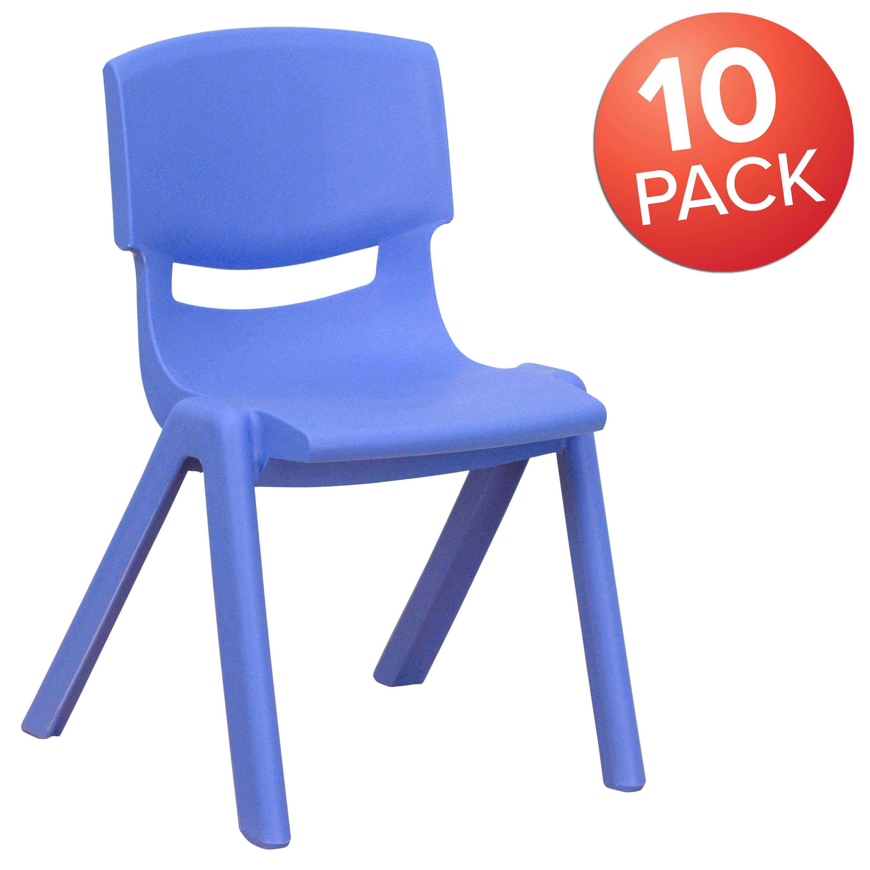 Alt View 1. Emma + Oliver - 10 Pack Plastic Stackable School Chair with 12" Seat Height - Blue.