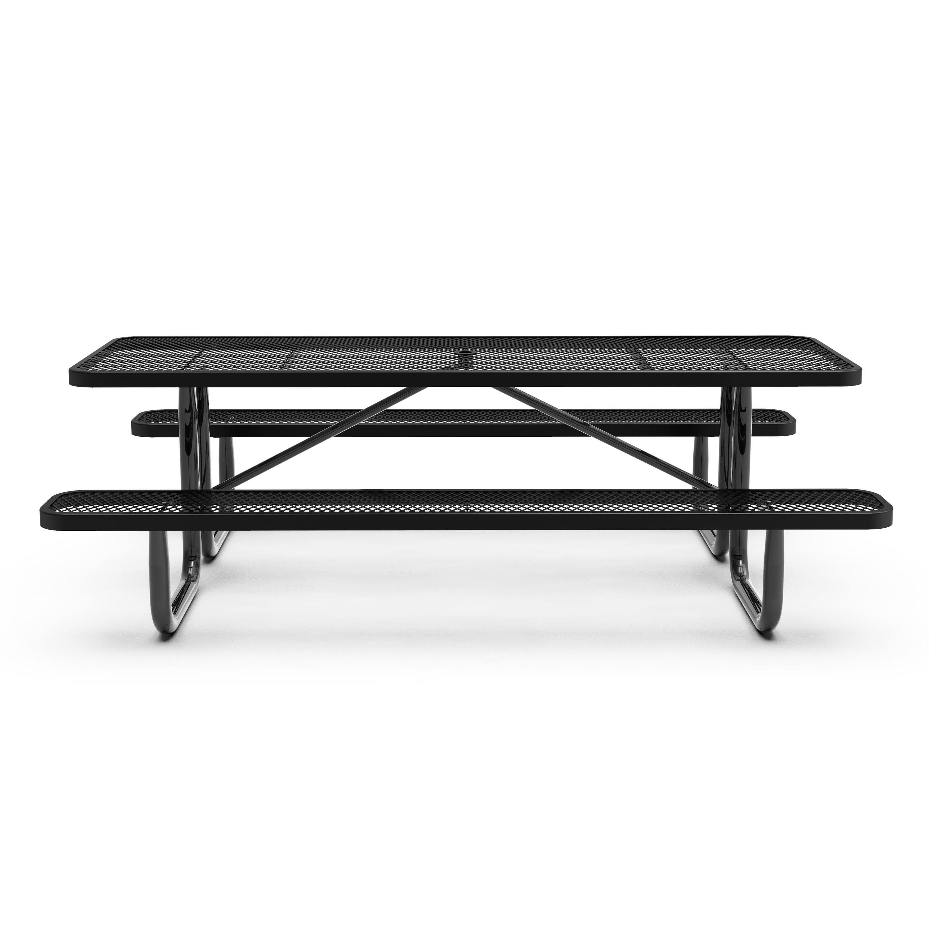 Angle. Flash Furniture - Mantilla 8' Rectangular Outdoor Picnic Table with Commercial Heavy Gauge Expanded Metal Mesh Top and Seats and Steel Fra - Black.