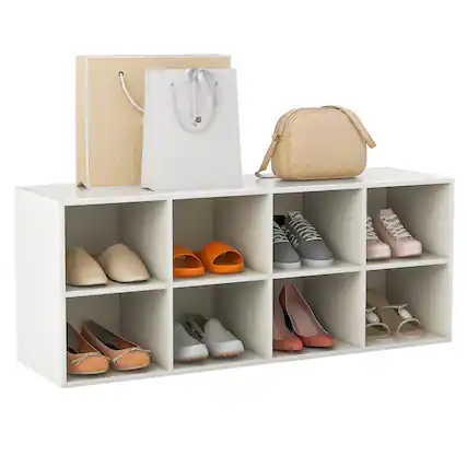 Front. Costway - 8 Cubbies Shoe Bench with 500 LBS Weight Capacity Cubby Shoe Rack Storage Cabinet White - White.