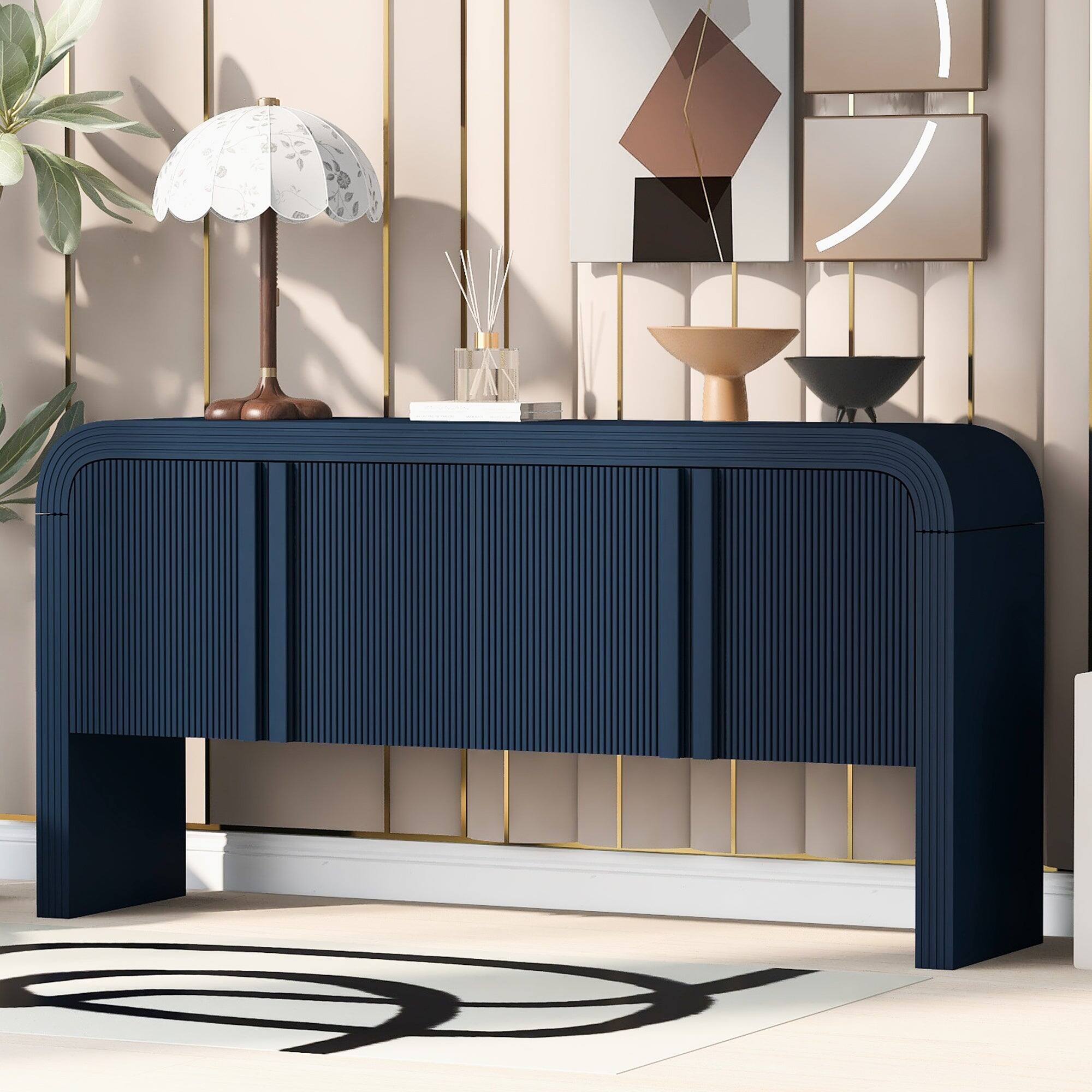 Alt View 1. Boyel Living - Elegant 63-Inch Curved Console Table Versatile Entryway Sofa Table with Storage - Blue.