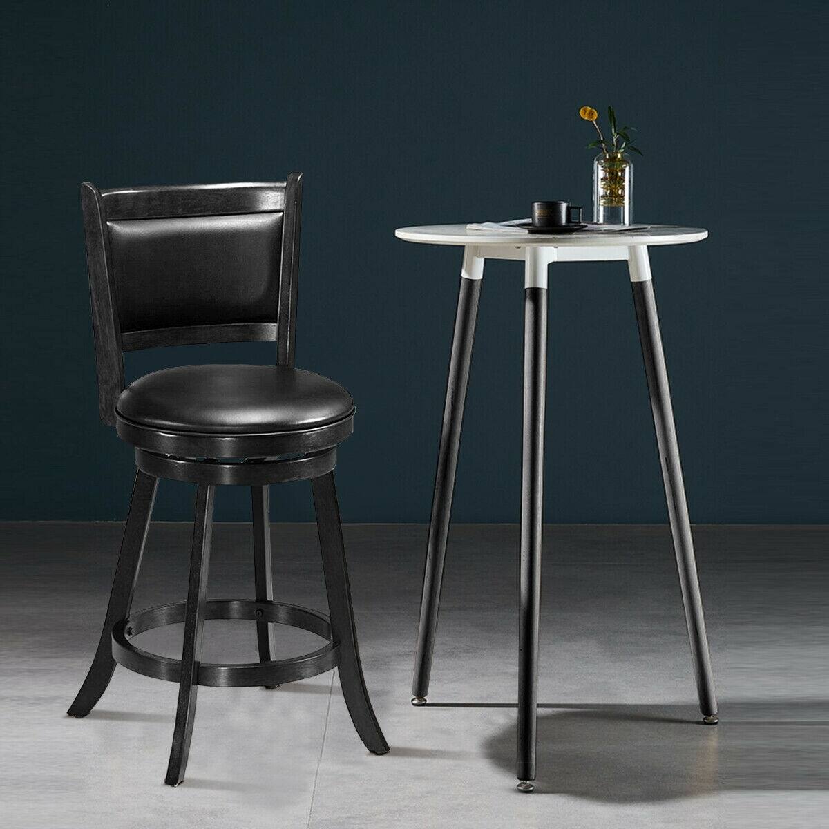 Alt View 1. Ecooso - 2 Pieces 24 Inch Swivel Counter Stools with Upholstered Seat and Rubber Wood Frame - Black.