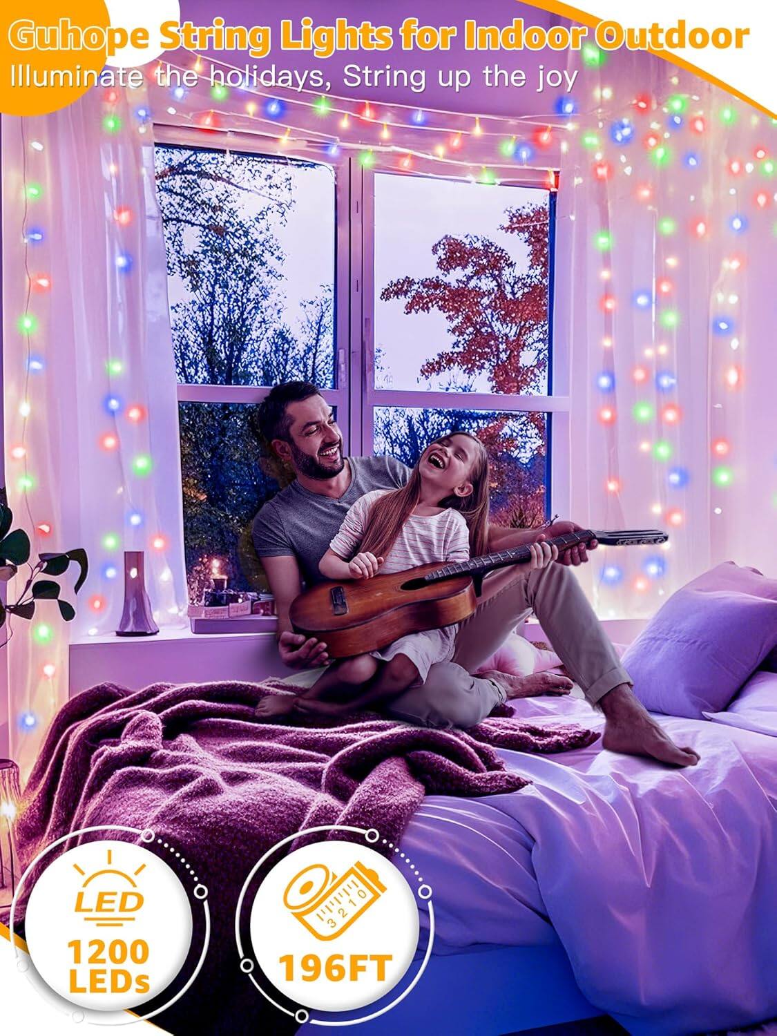 Guhope String Lights for Indoor Outdoor  
Illuminate the holidays, String up the joy  

LED 1200 LEDs  
196FT