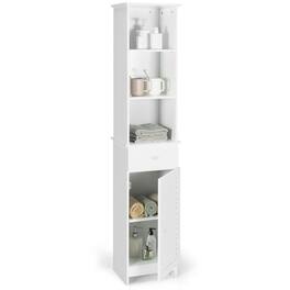 Ecooso - Tall Freestanding Bathroom Storage Cabinet with Open Shelves and Drawer Organizer - White