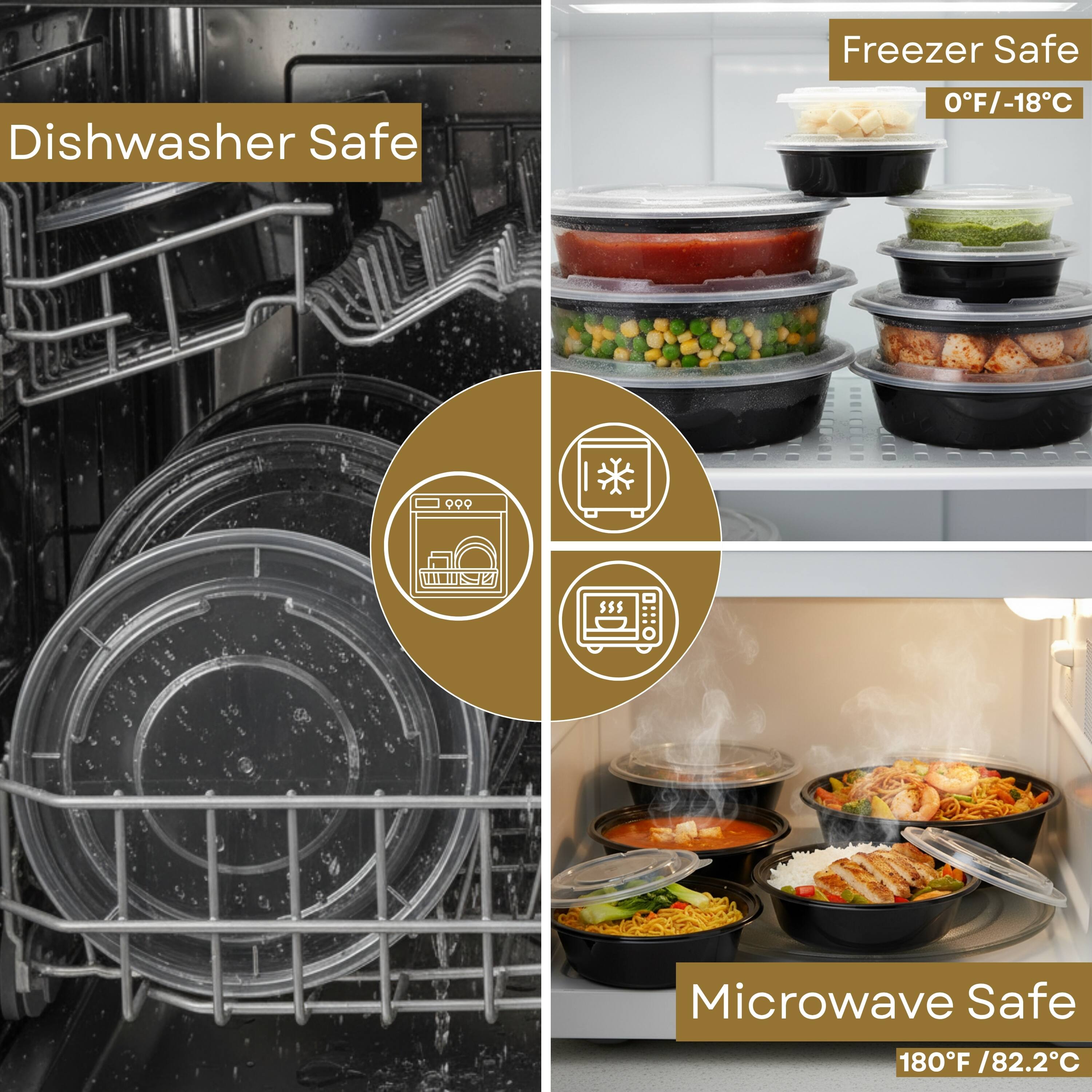 Dishwasher Safe  
Freezer Safe 0°F/-18°C  
Microwave Safe 180°F /82.2°C