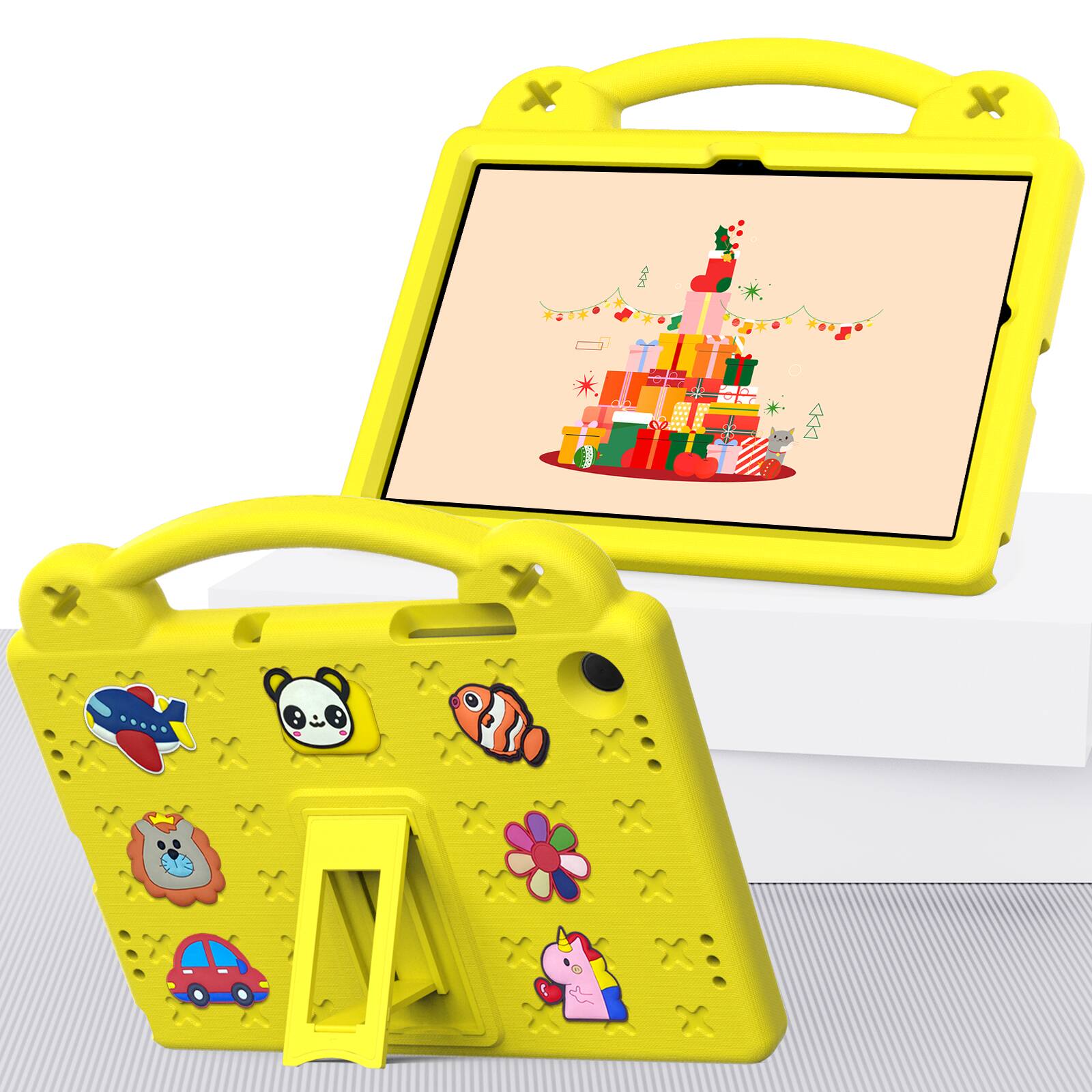 Angle. UUCOVER - Kids Case for Samsung Galaxy Tab A11+ 11-inch 2025 (SM-X230/X236/X238),Shockproof EVA Case Handle Adjustable Stand Cover - Yellow.
