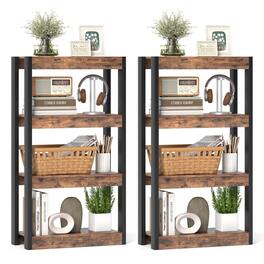 Costway - 2 PCS 4 Tier Bookshelf Wooden Bookcase with Dual Anti-Tipping Kits Open Shelving Unit - Brown