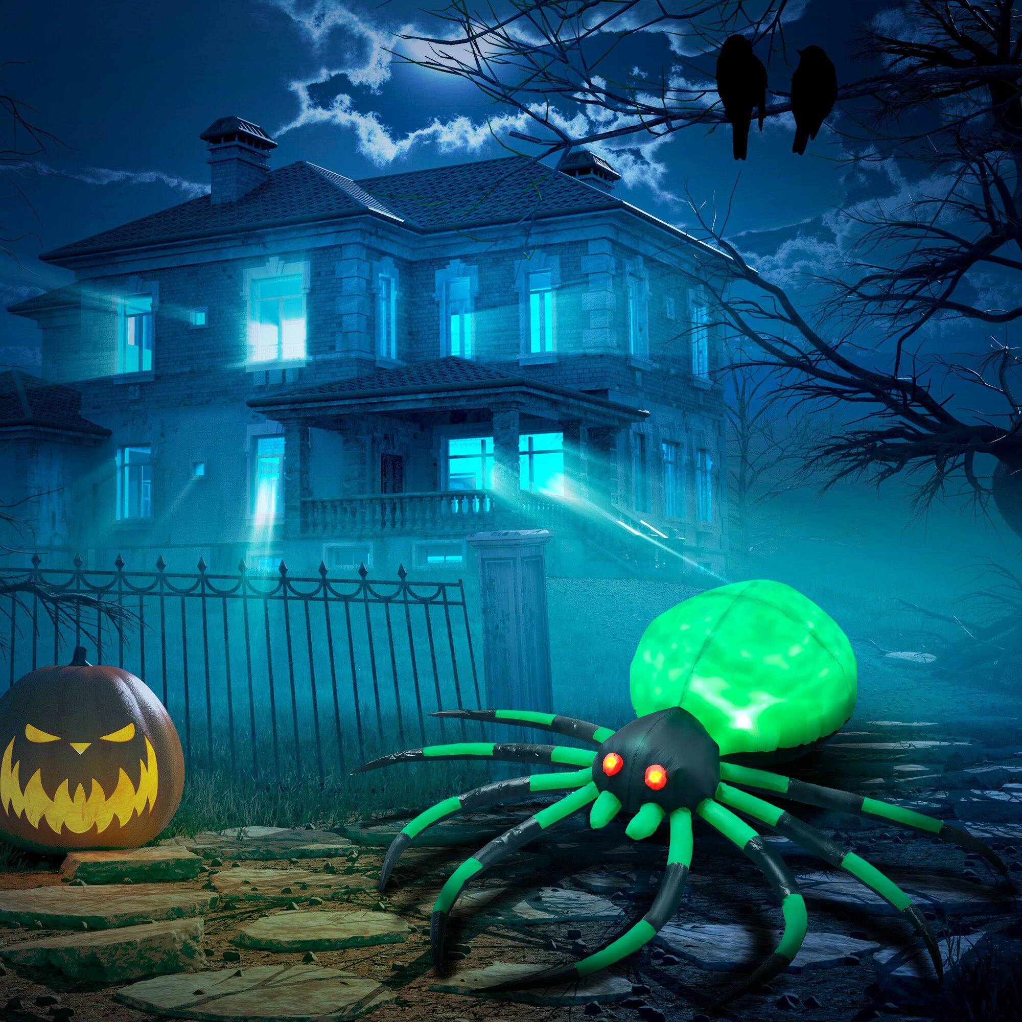 Alt View 1. Boyel Living - 6ft Halloween Inflatable Spider Green Lighted Waterproof Outdoor Yard Decoration with LED Lights - Green.