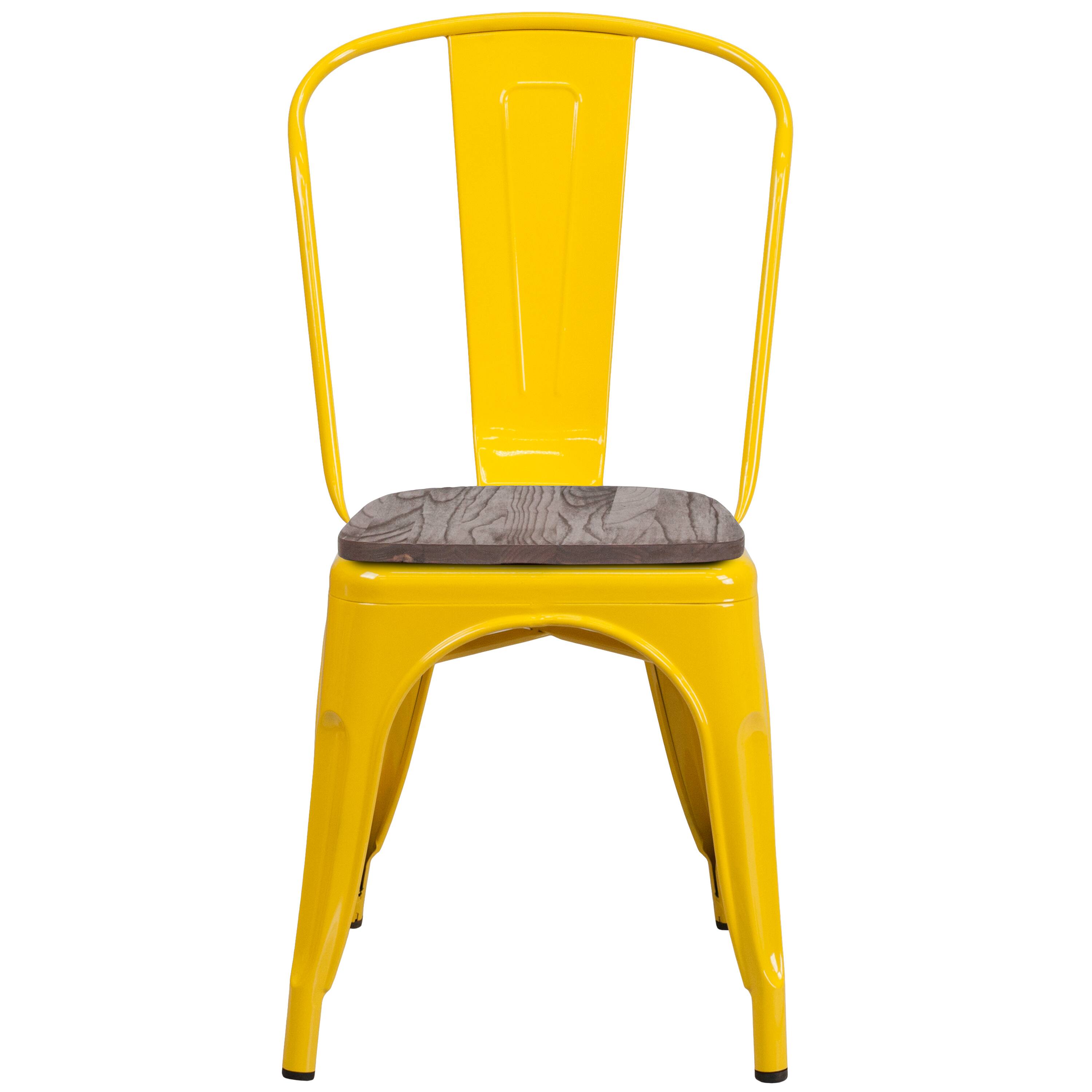 Alt View 8. Emma + Oliver - 4 Pack Metal Stackable Chair with Wood Seat - Yellow.