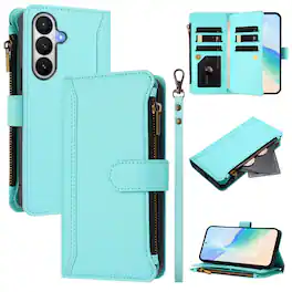 Dteck - Crossbody Wallet Case for Samsung Galaxy S26, Shockproof Zipper PU Leather Flip Stand Cover with 9 Card Slots - Mint