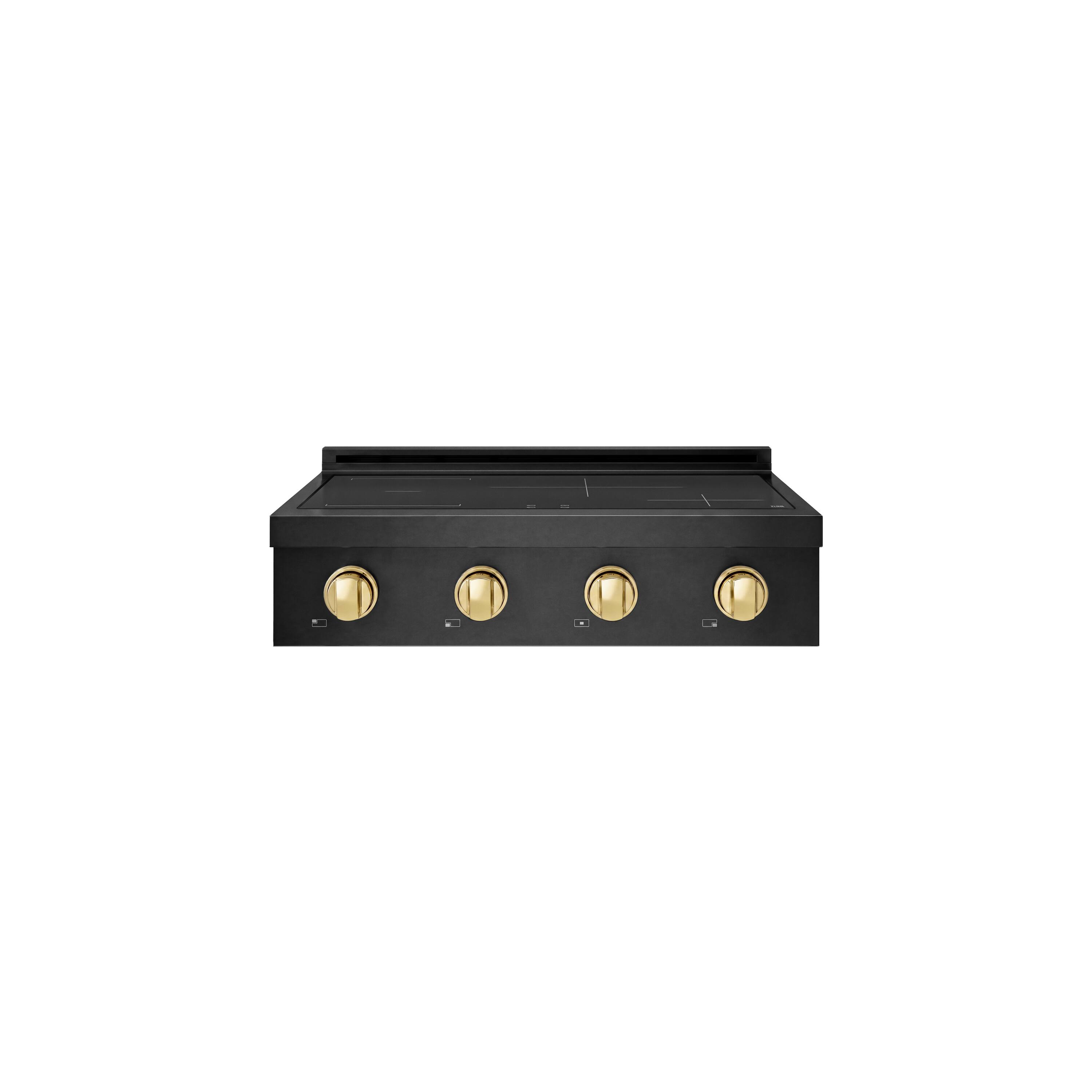 Front. ZLINE - Autograph 30 in. Paramount Built-in Induction Rangetop with 4 Element Cooktop in Black Steel & Polished gold Accents - Black Stainless Steel.