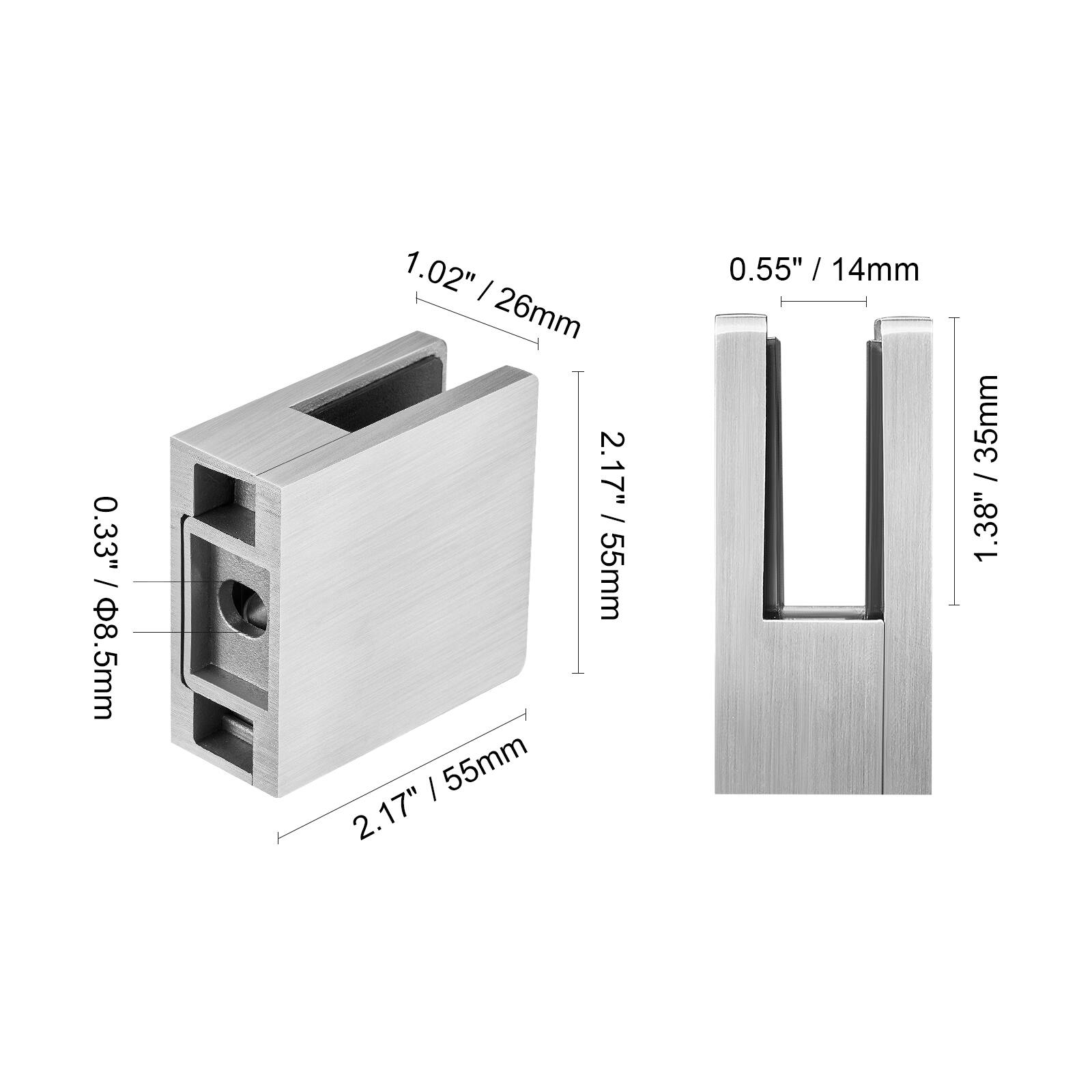 0.33" / 8.5mm  
1.02" / 26mm  
2.17" / 55mm  
0.55" / 14mm  
1.38" / 35mm