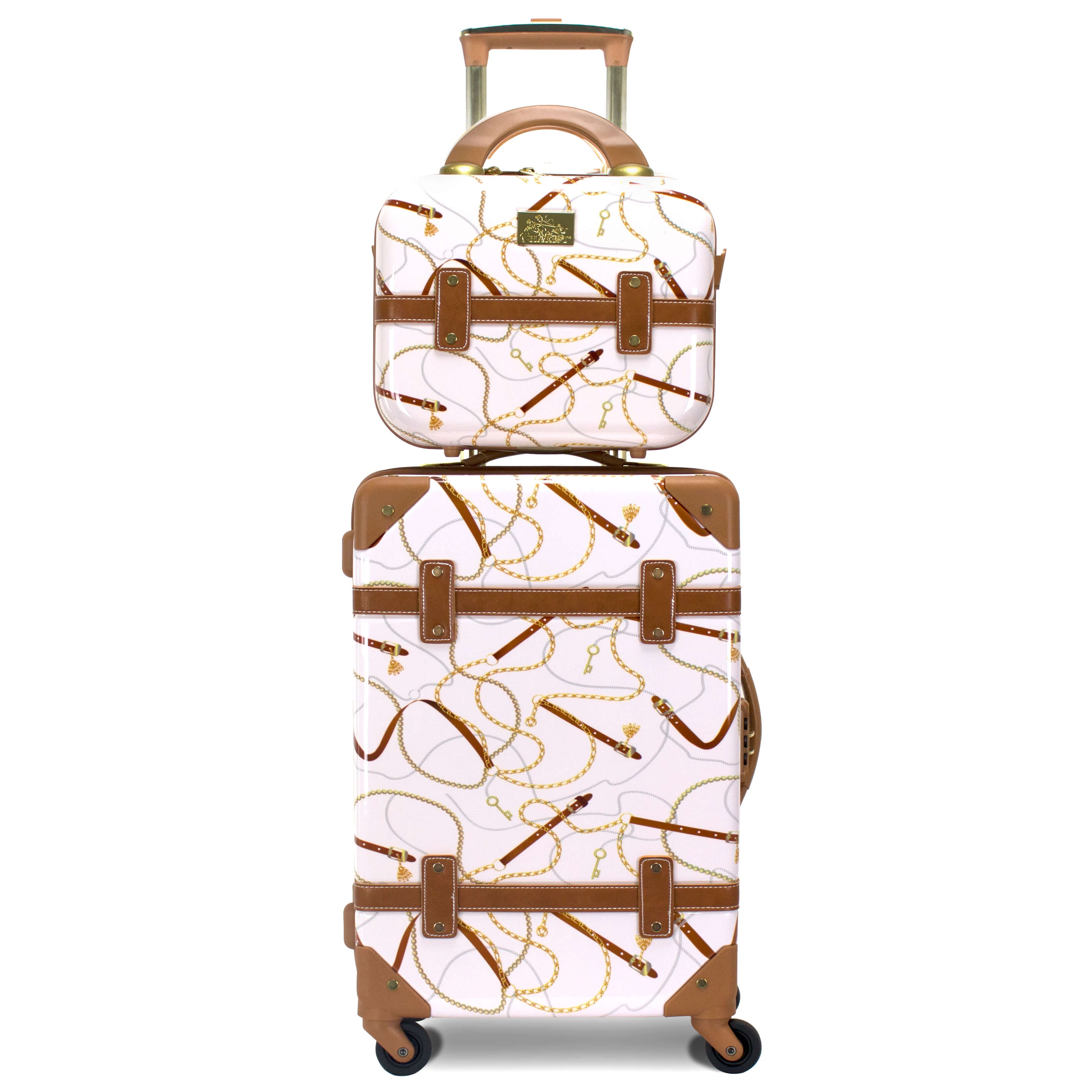 World Traveler - Vintage Style 2-Piece Hardside Carry-On Spinner Luggage Set - Ivory