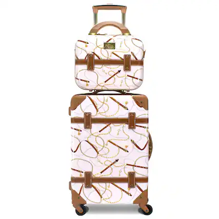 Front. World Traveler - Vintage Style 2-Piece Hardside Carry-On Spinner Luggage Set - Ivory - Ivory.