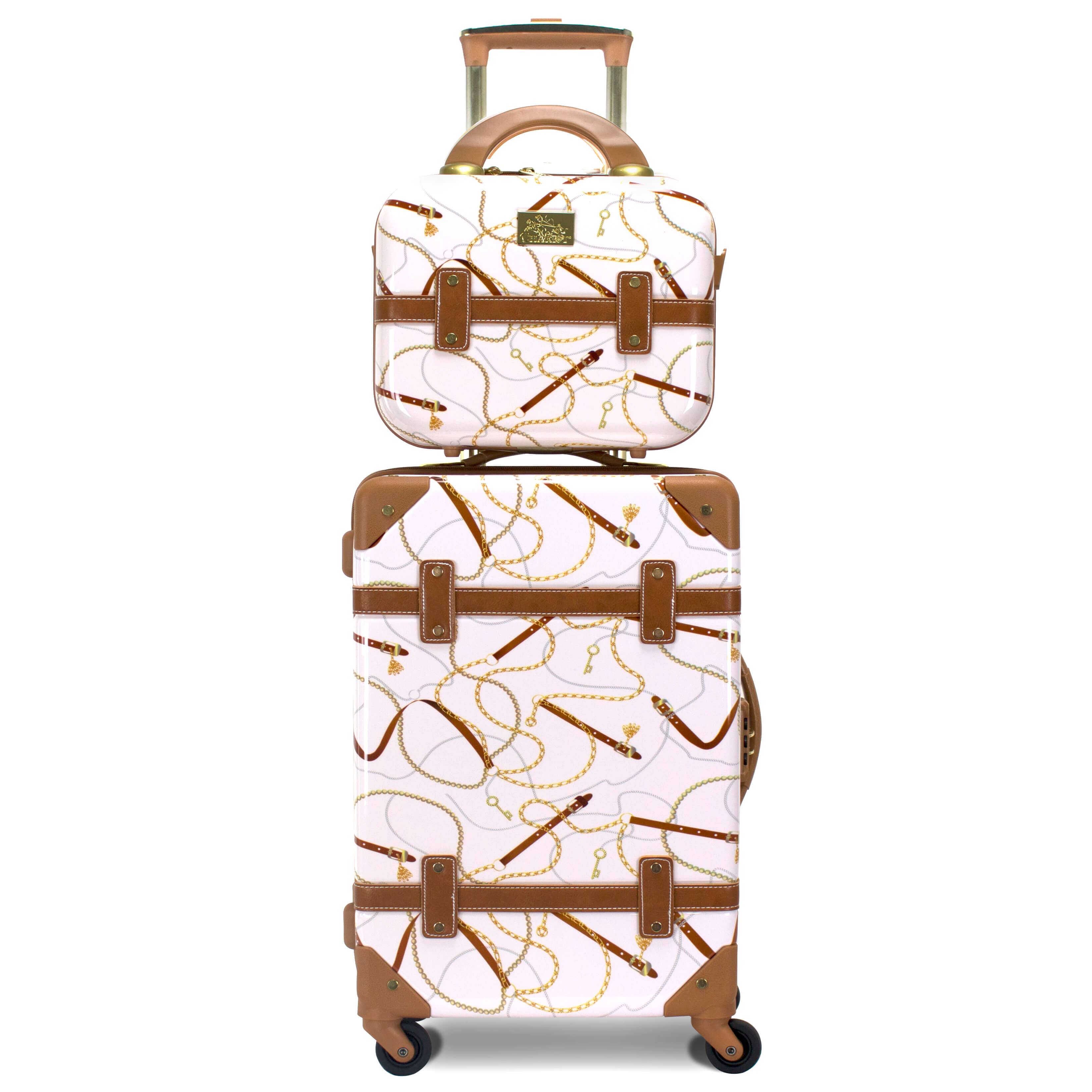 Front. World Traveler - Vintage Style 2-Piece Hardside Carry-On Spinner Luggage Set - Ivory - Ivory.