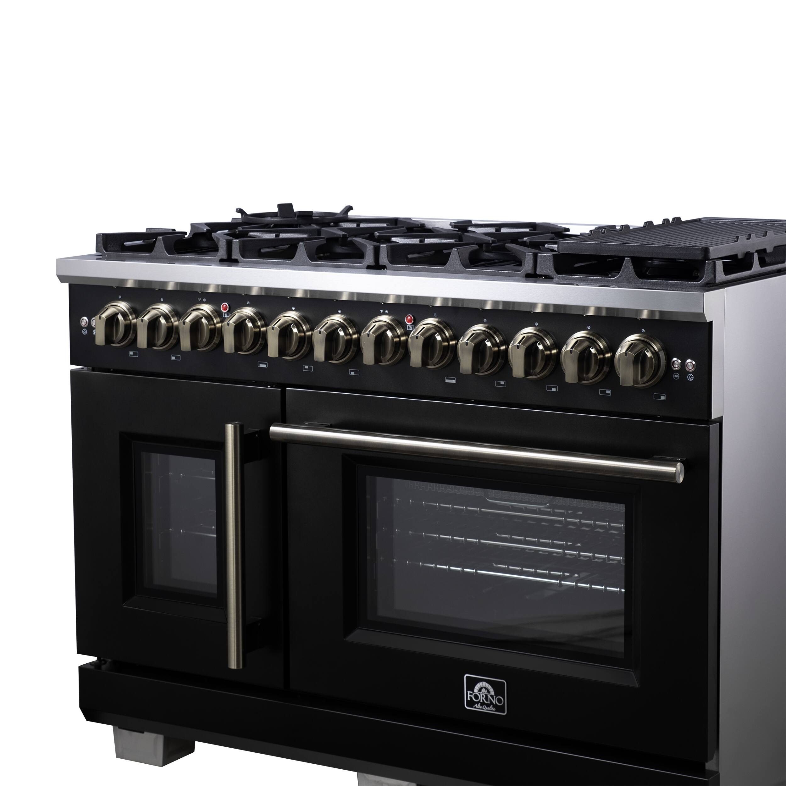 Alt View 6. Forno Appliances - Capriasca 6.58 Cu. Ft. Freestanding Dual Fuel True Convection Range with French Doors - Black.