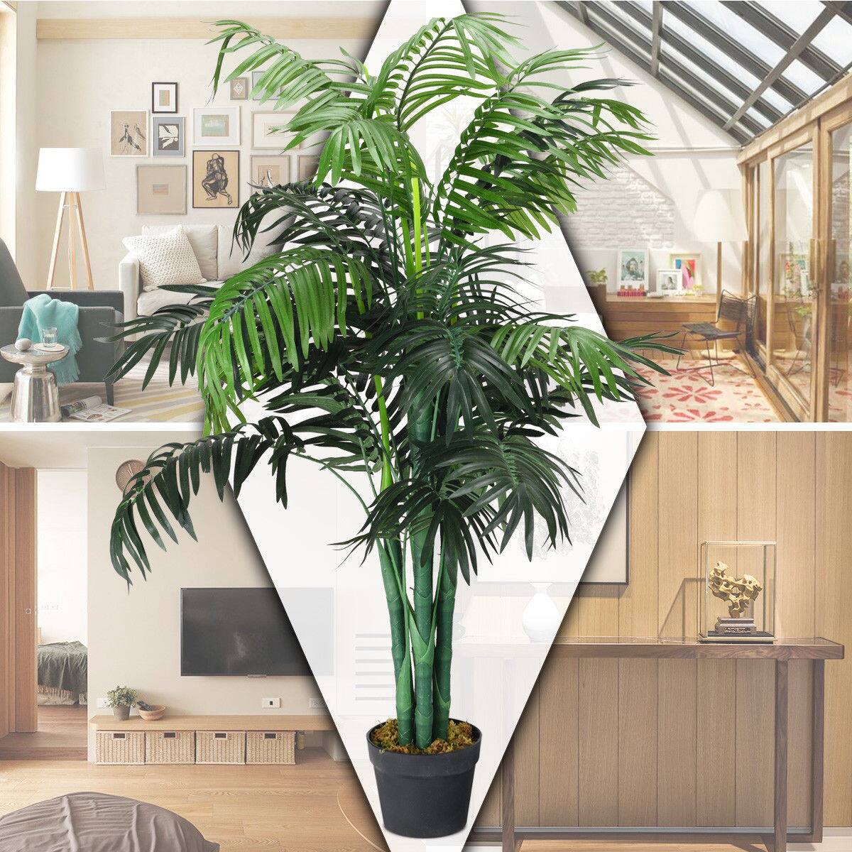 Alt View 4. Gymax - Gymax Artificial Areca Palm Decorative Silk Tree w/Basket 3.5 Feet Holiday Decor - Green.