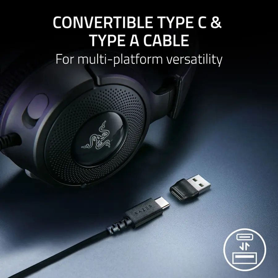 Convertible Type C & Type A Cable for multi-platform versatility.