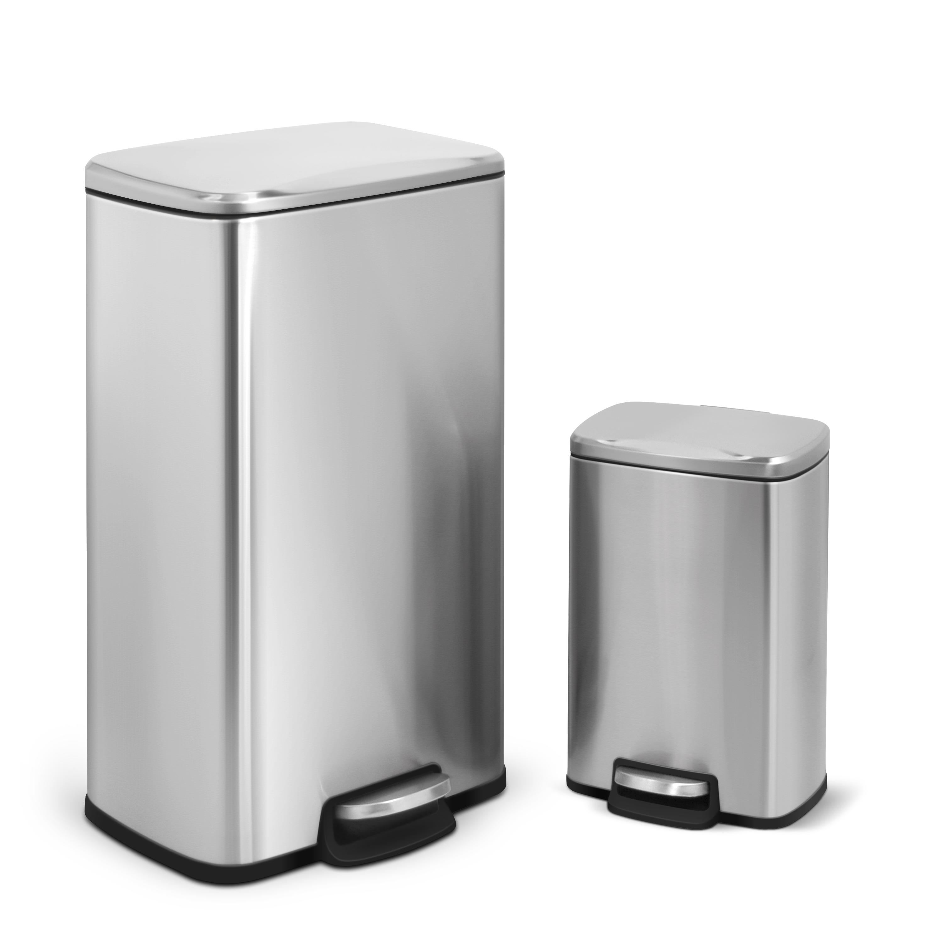 Angle. Innovaze - 8 Gal./30 Liter and 1.3 Gal./5 Liter  Rectangular Stainless Steel Step-on Trash Can Set - Silver.