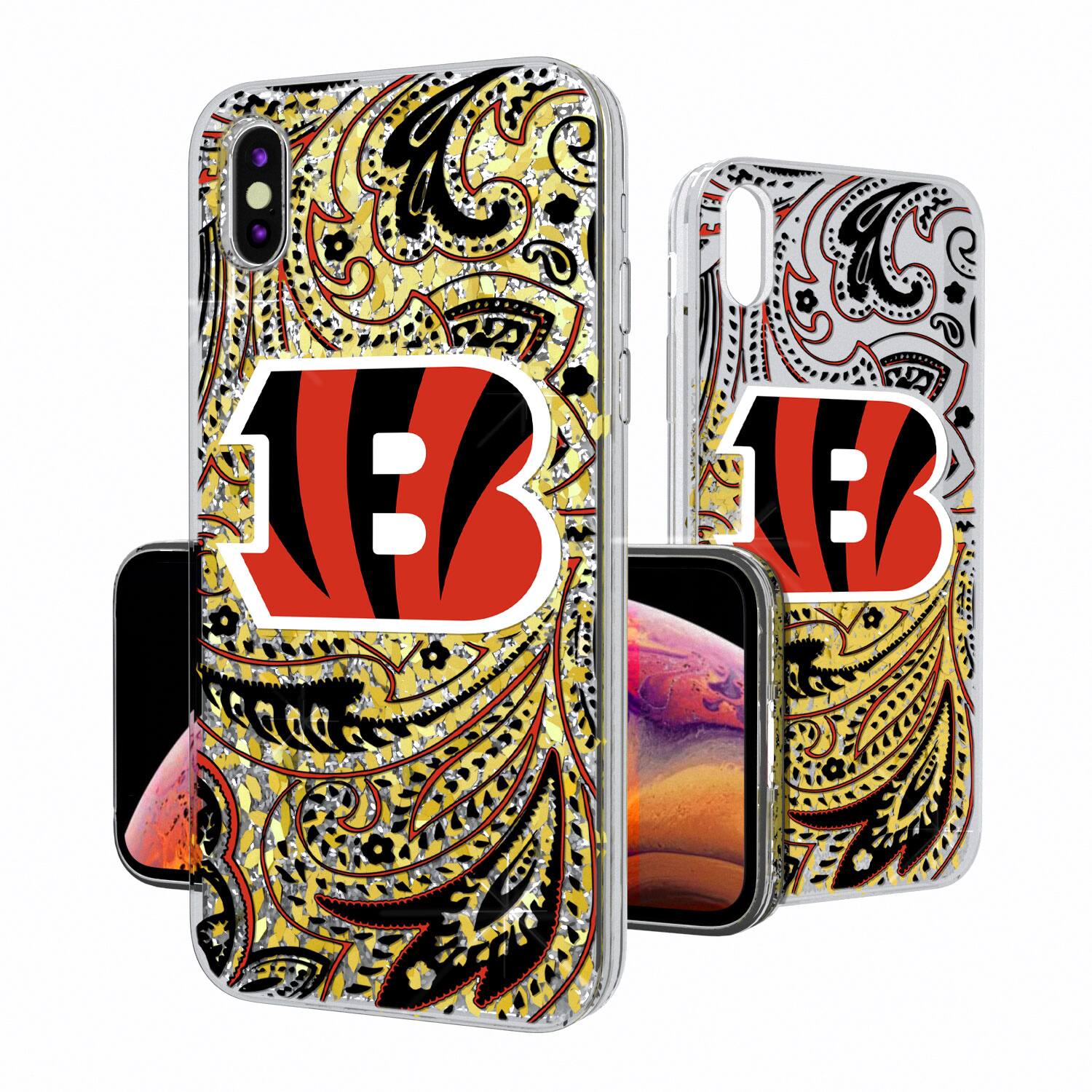 Alt View 1. Keyscaper - Cincinnati Bengals iPhone Paisley Design Glitter Case - 15 Pro Max - Multicolor.