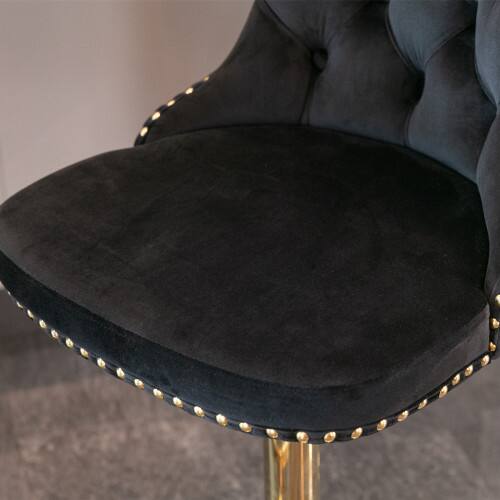 Alt View 6. LUCKY ONE - Assembled Adjustable Height Swivel Bar Stool Set of 2 Velvet Tufted with Golden Metal Base - Black.