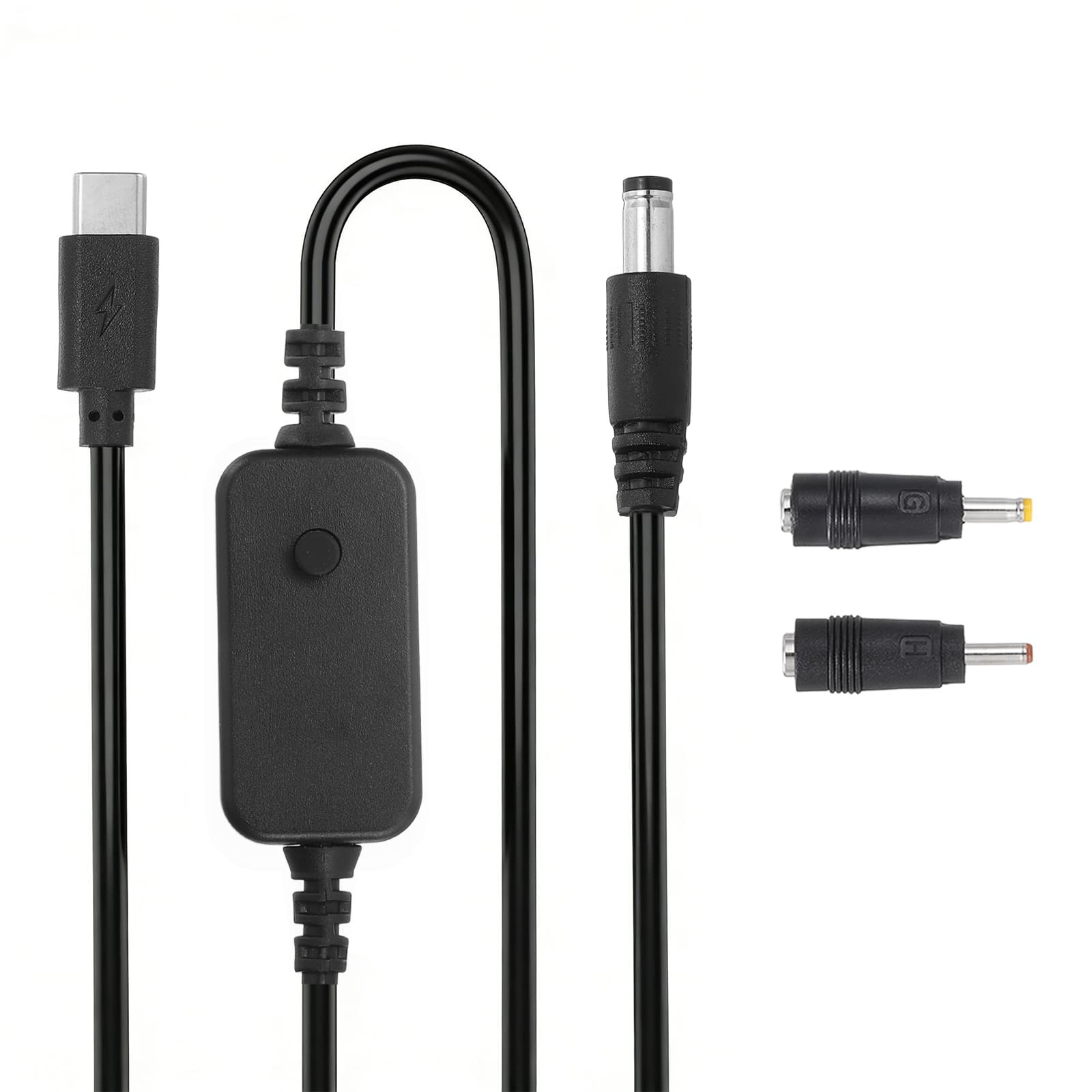 Unique Bargains - USB-C to DC PD Adapter w/ 2 Tips, 5V-20V PD Trigger Cable for Router, Laptop, Speaker - Black