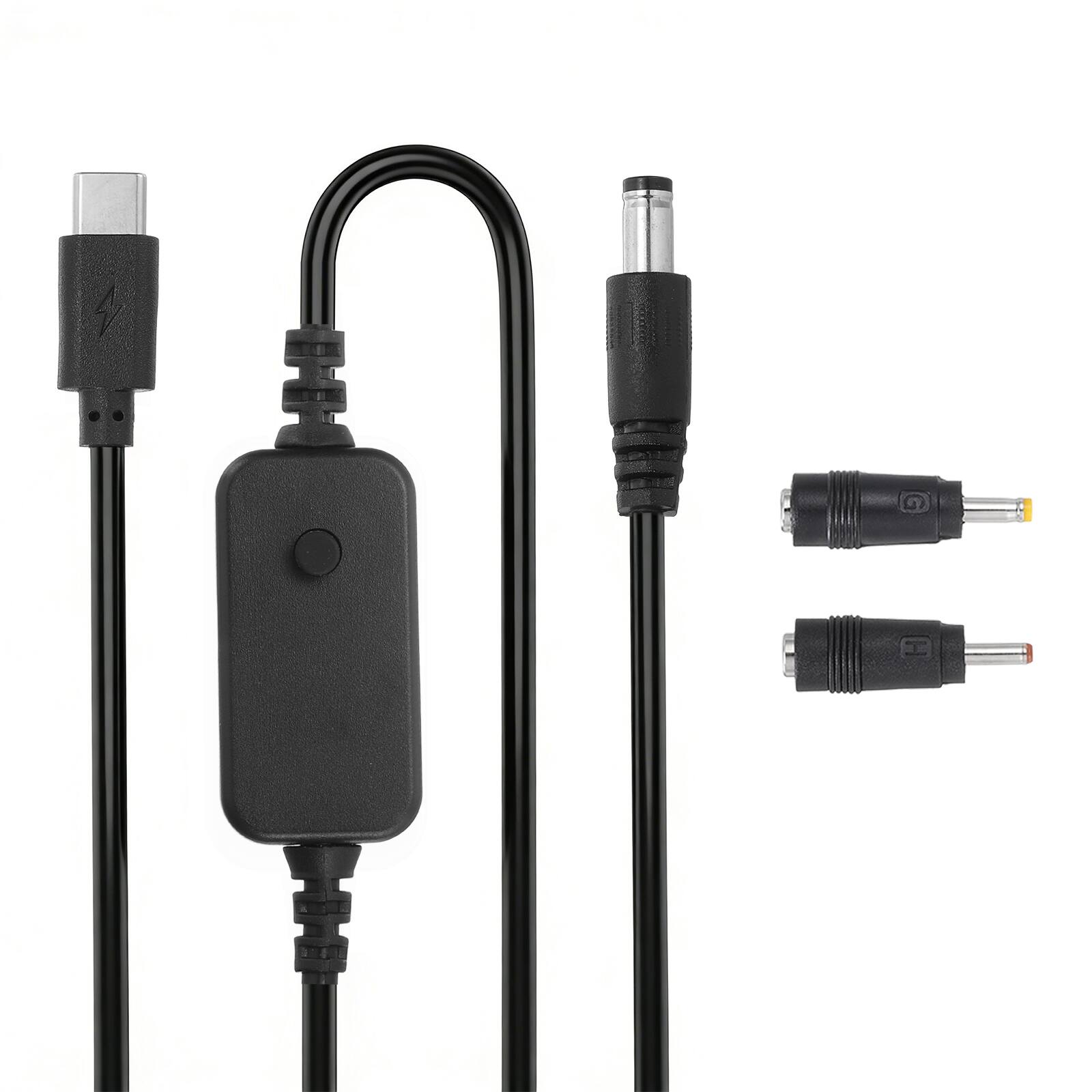 Front. Unique Bargains - USB-C to DC PD Adapter w/ 2 Tips, 5V-20V PD Trigger Cable for Router, Laptop, Speaker - Black.