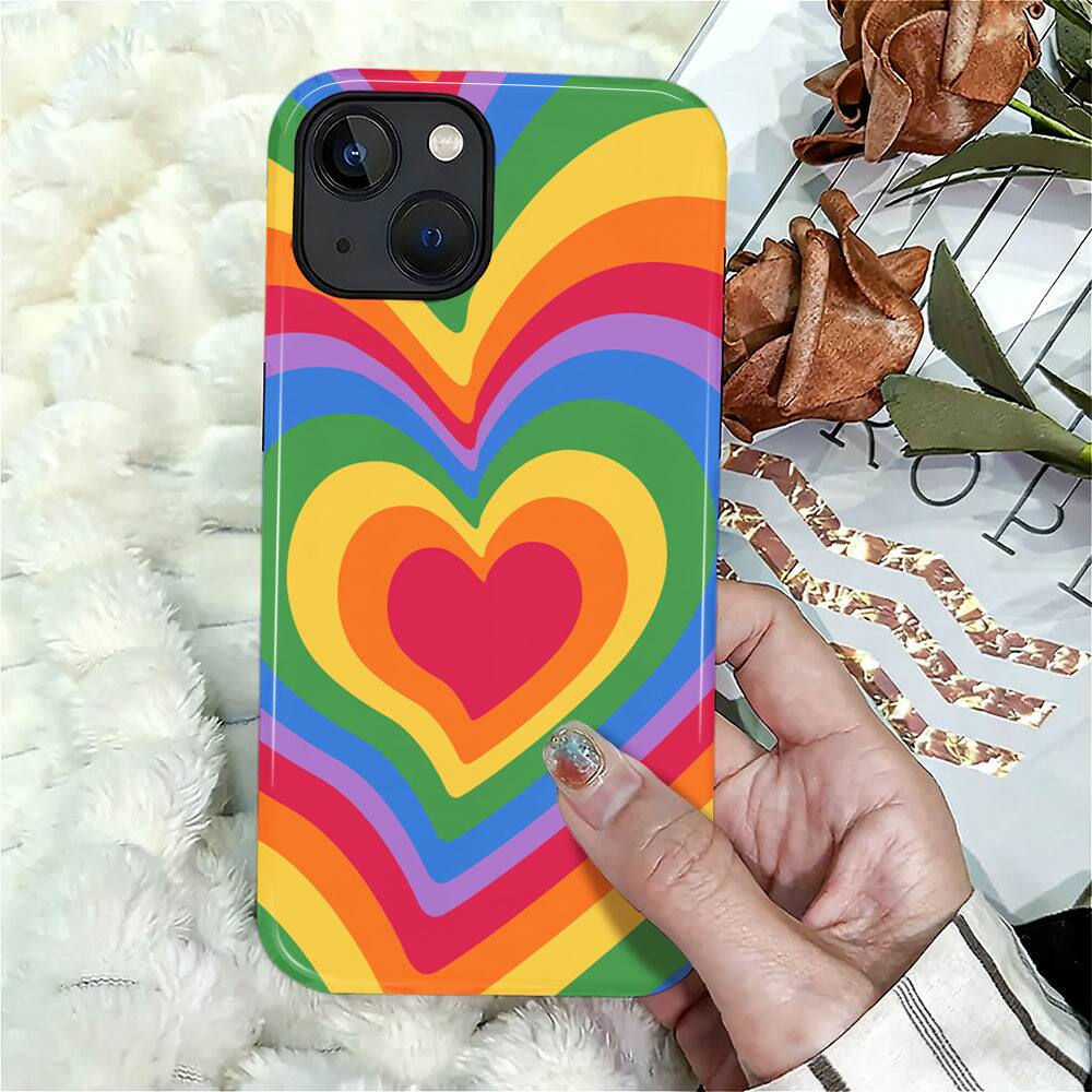 Alt View 6. BUBM - Smartphone Case for iPhone - 2-Layer Durable Smartphone Protection Case - Soft Rainbow Heart - Soft Rainbow Heart for iPhone 15.