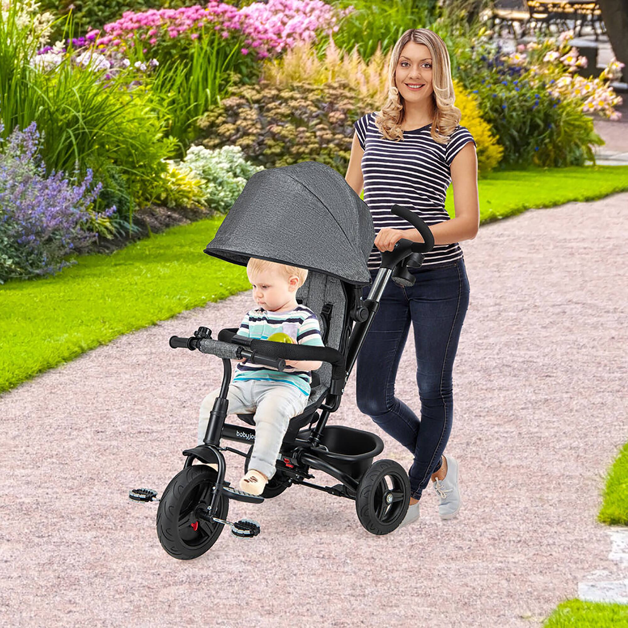 Alt View 3. Gymax - Gymax 4-in-1 Baby Tricycle Toddler Trike w/ Reversible Seat Canopy & Push Handle Gray - Gray.