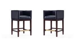 Manhattan Comfort - Kingsley Mid-Century Modern Wood Upholstered Counter Stool - Set of 2 - Black