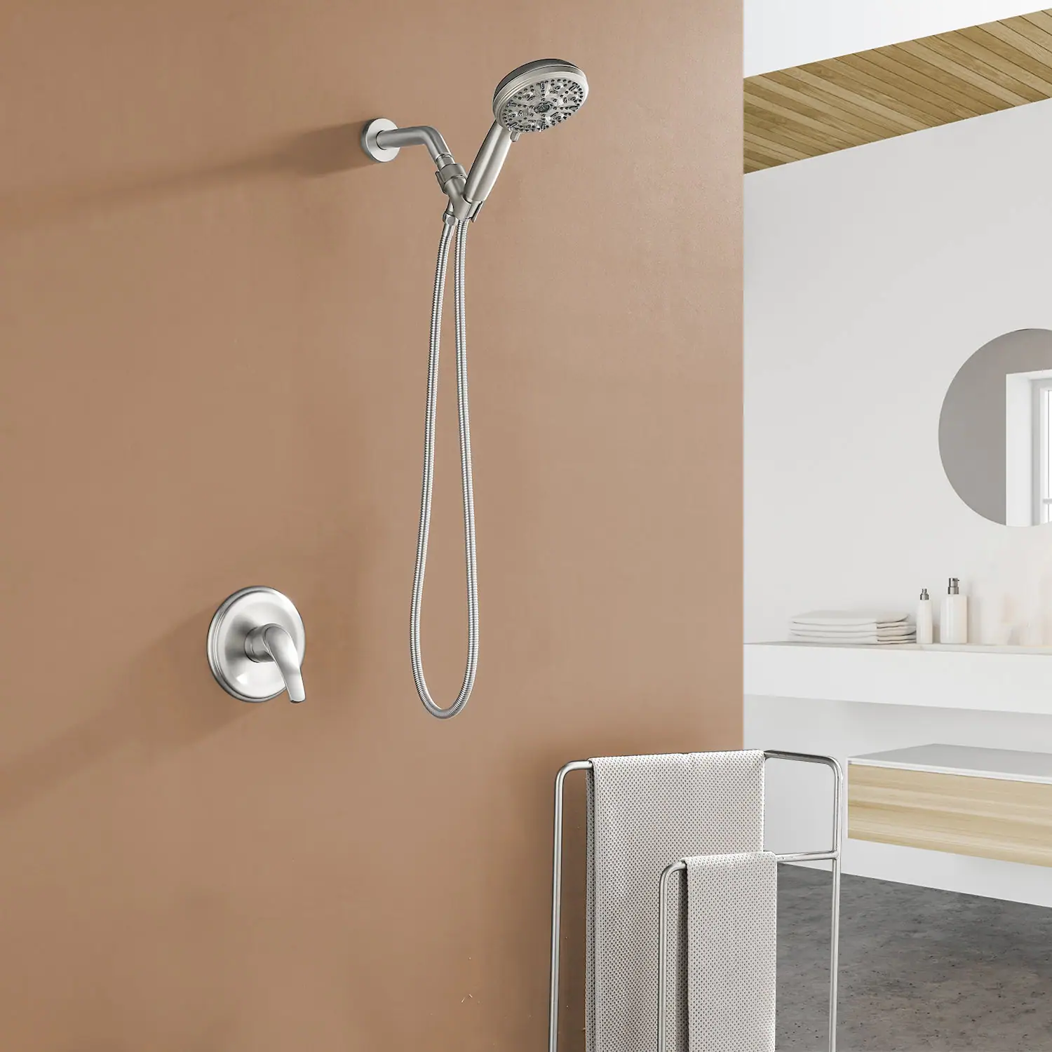 Alt View 4. Boyel Living - Brushed Nickel Shower Set with 10 Function Handheld Shower and Pressure Balance Valve - Brushed Nickel.
