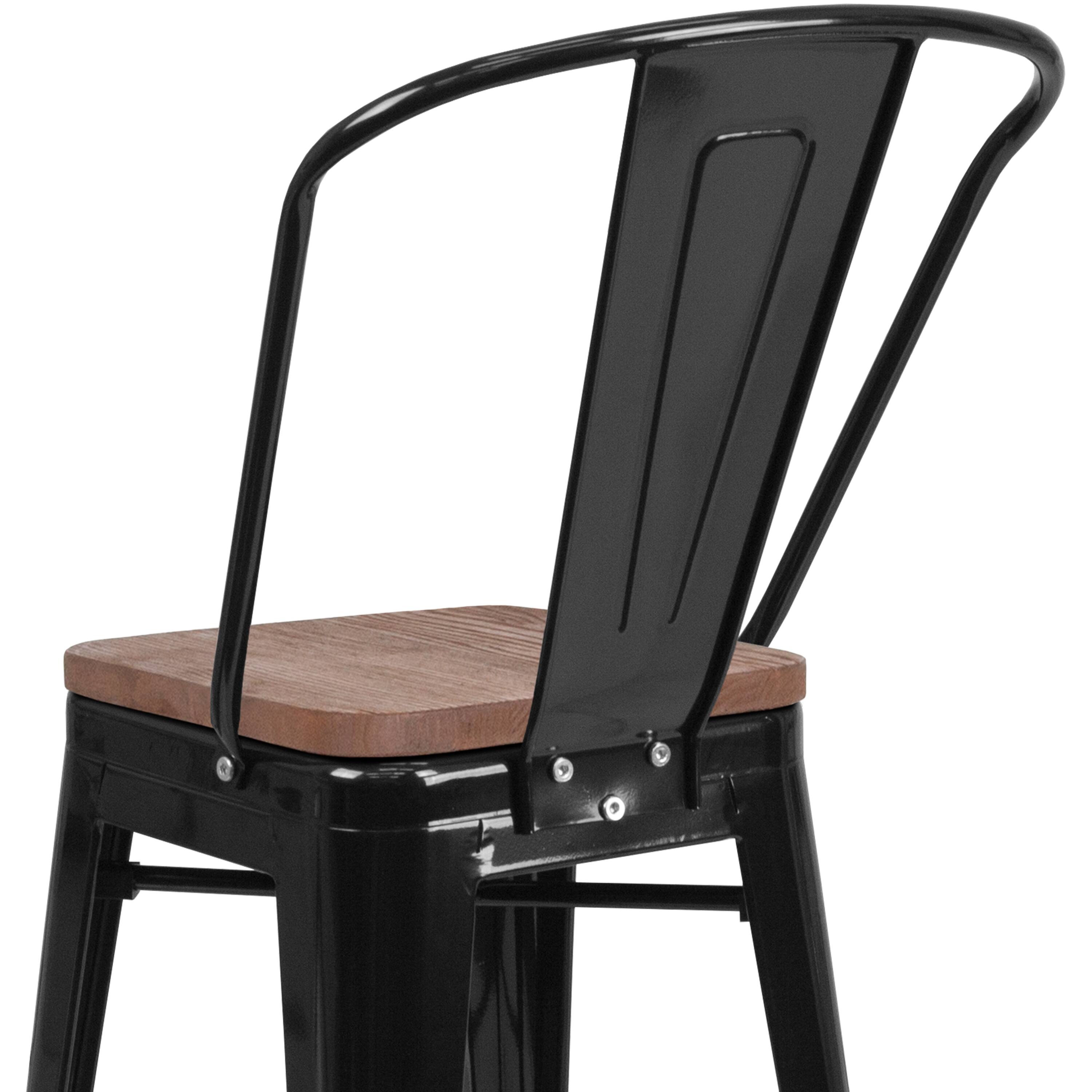 Alt View 9. Emma + Oliver - 24"H Metal Counter Height Stool with Back and Square Wood Seat - Black.