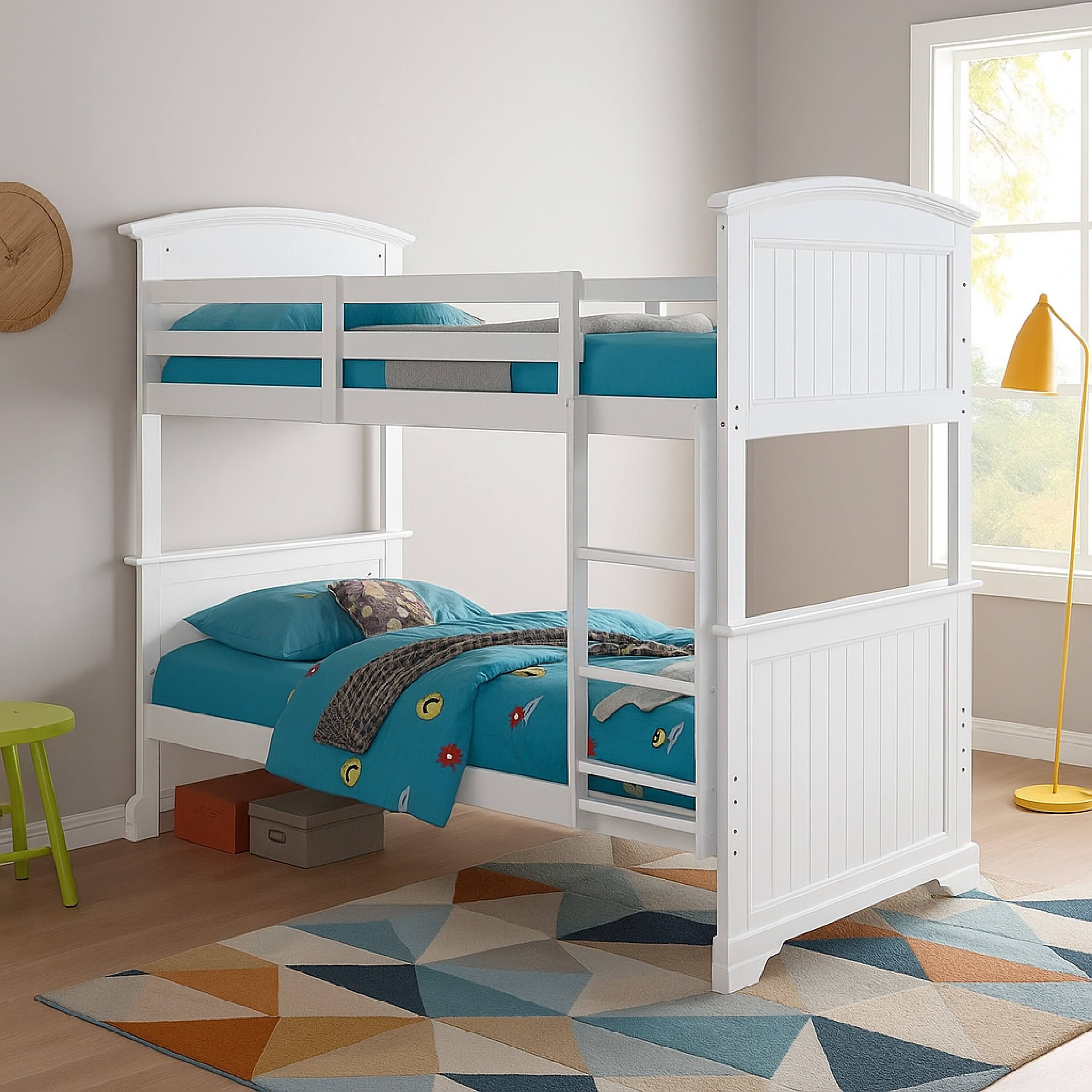Alt View 5. Manhattan Lane - Rexo Twin over Twin Bunk Bed with Ladder, Plank Style Headboard - White.