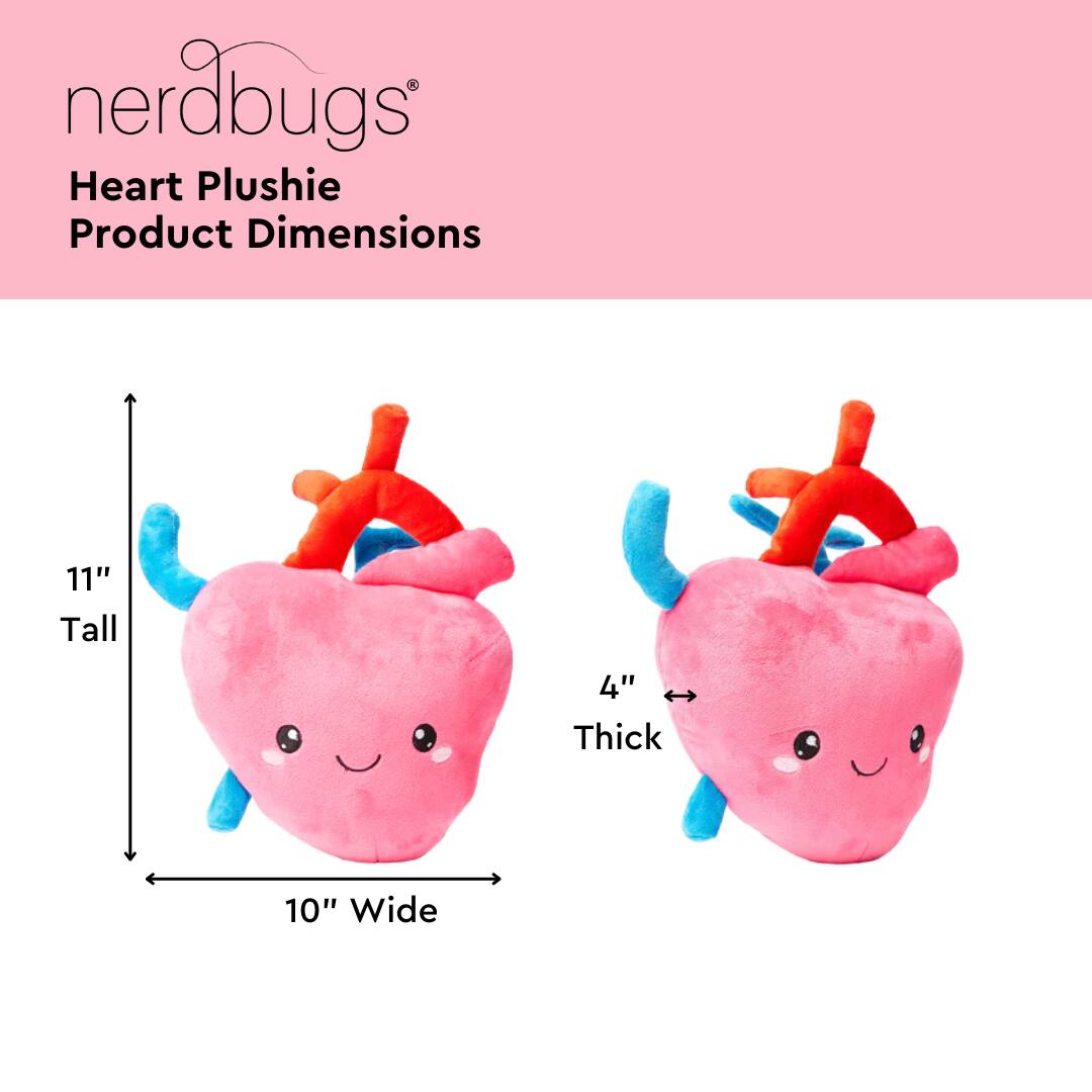 nerdbugs®  
Heart Plushie  
Product Dimensions  

11" Tall  
4" Thick  
10" Wide