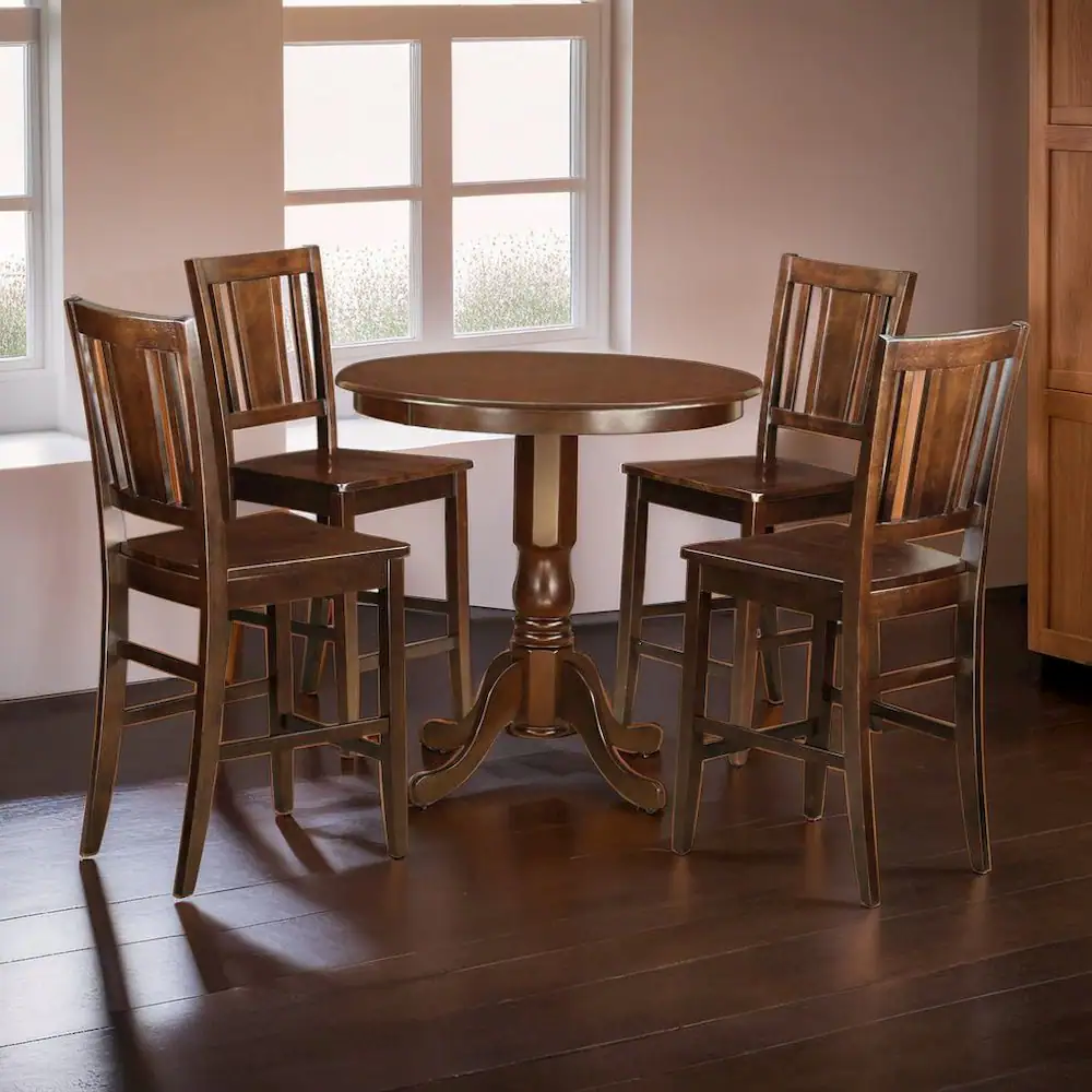 Alt View 1. FurniFact - Stylish 5 Piece Counter Height Dining Table Set with 4 Chairs - Mahogany.