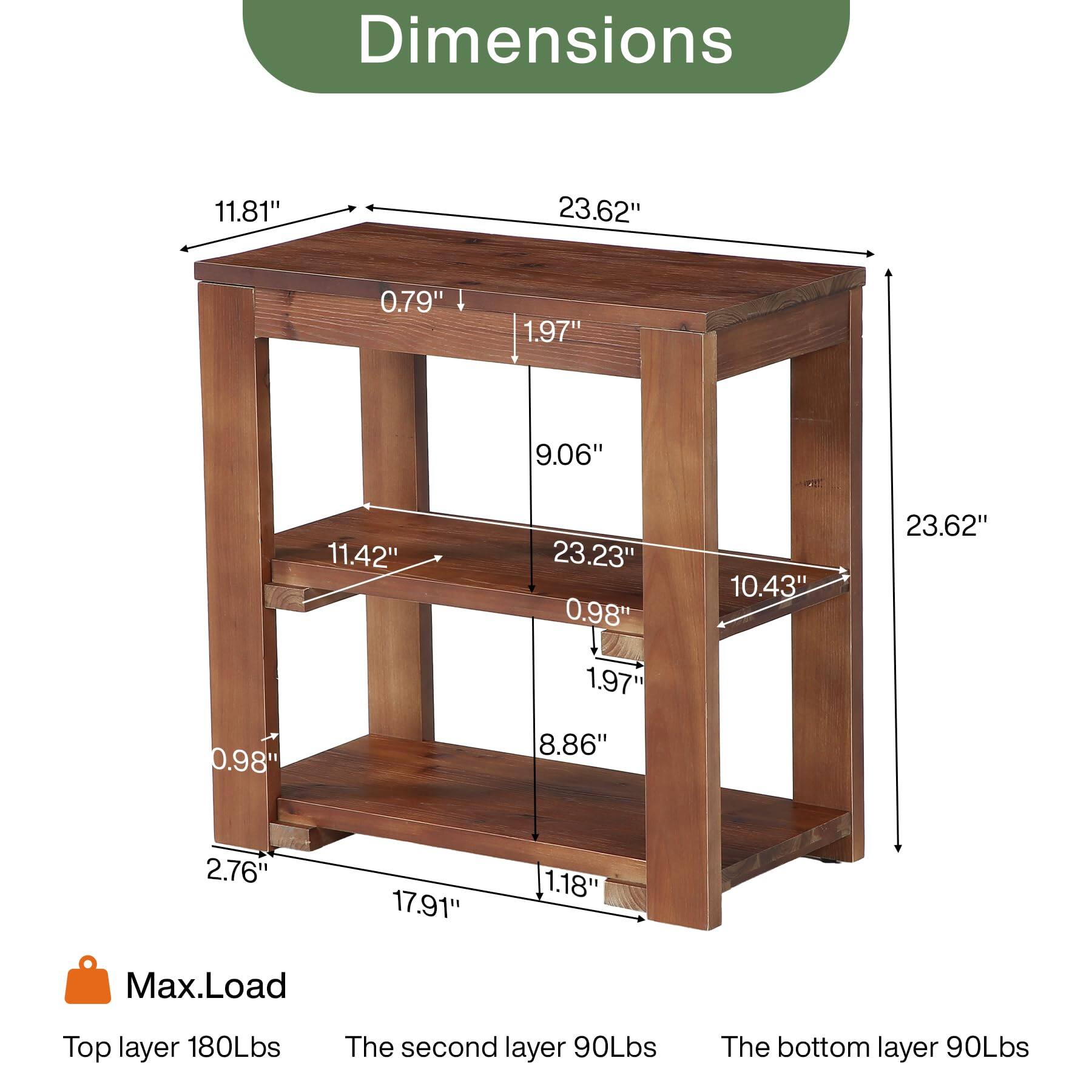 Dimensions
- 11.81"
- 23.62"
- 0.79"
- 1.97"
- 9.06"
- 11.42"
- 23.23"
- 0.98"
- 1.97"
- 10.43"
- 23.62"
- 0.98"
- 8.86"
- 2.76"
- 17.91"
- 1.18"

Max.Load
- Top layer 180Lbs
- The second layer 90Lbs
- The bottom layer 90Lbs