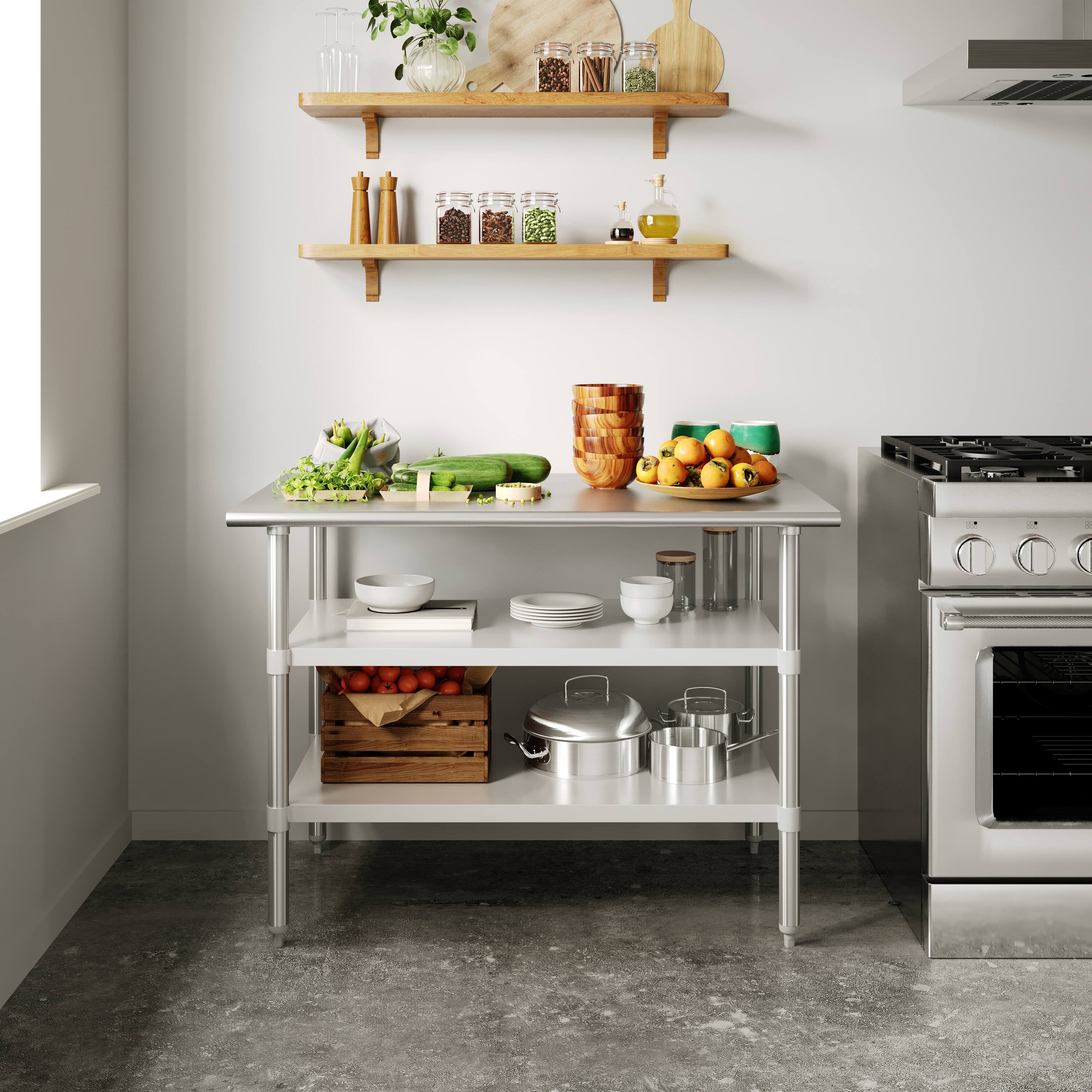 Alt View 1. Flash Furniture - Reese 30x48 Portable Prep and Work Table with NSF Certified 18 Gauge Stainless Steel Top Shelf and 2 Adjustable Galvaniz - Gray.