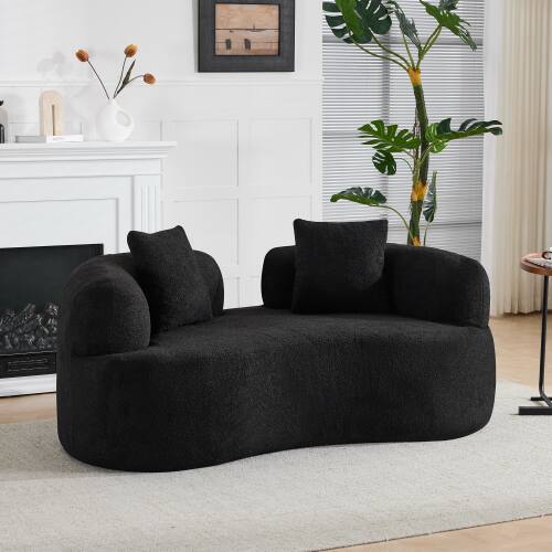 Left. Anysun - 66.9" Curved Teddy Velvet Loveseat Sofa - Full Compression Sponge, No Assembly, 350 lbs Capacity for Small Spaces - Black.